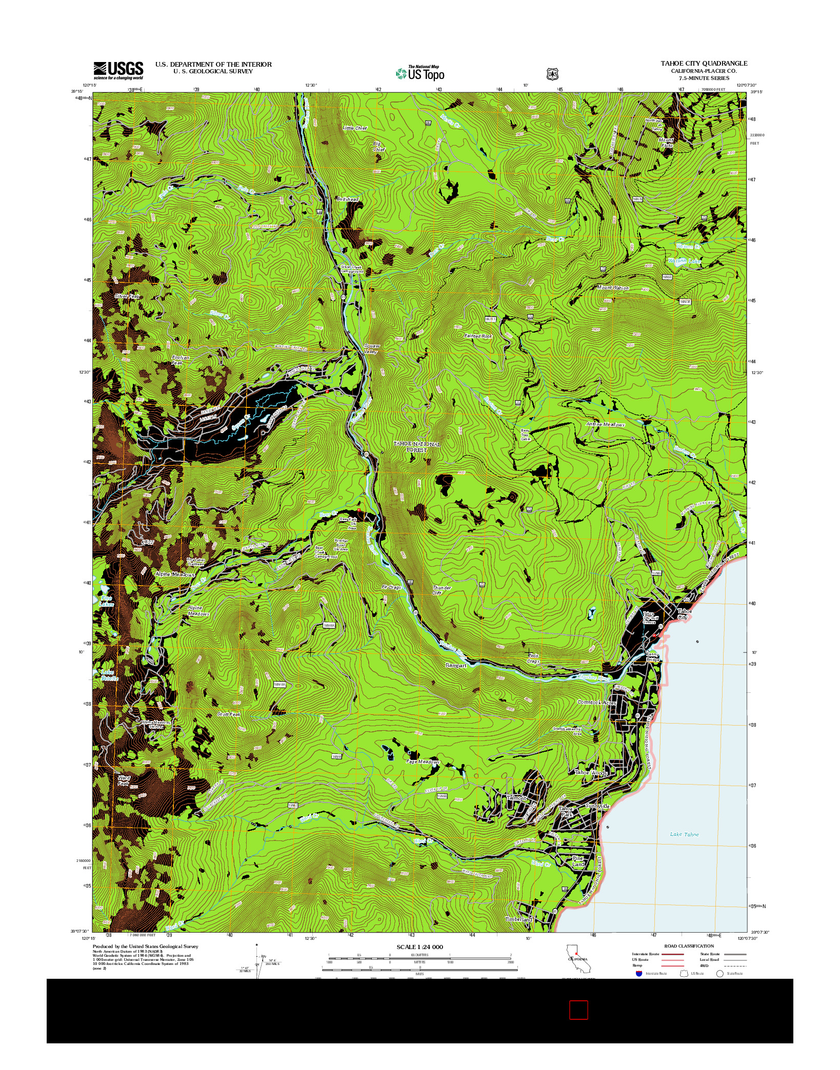 USGS US TOPO 7.5-MINUTE MAP FOR TAHOE CITY, CA 2012