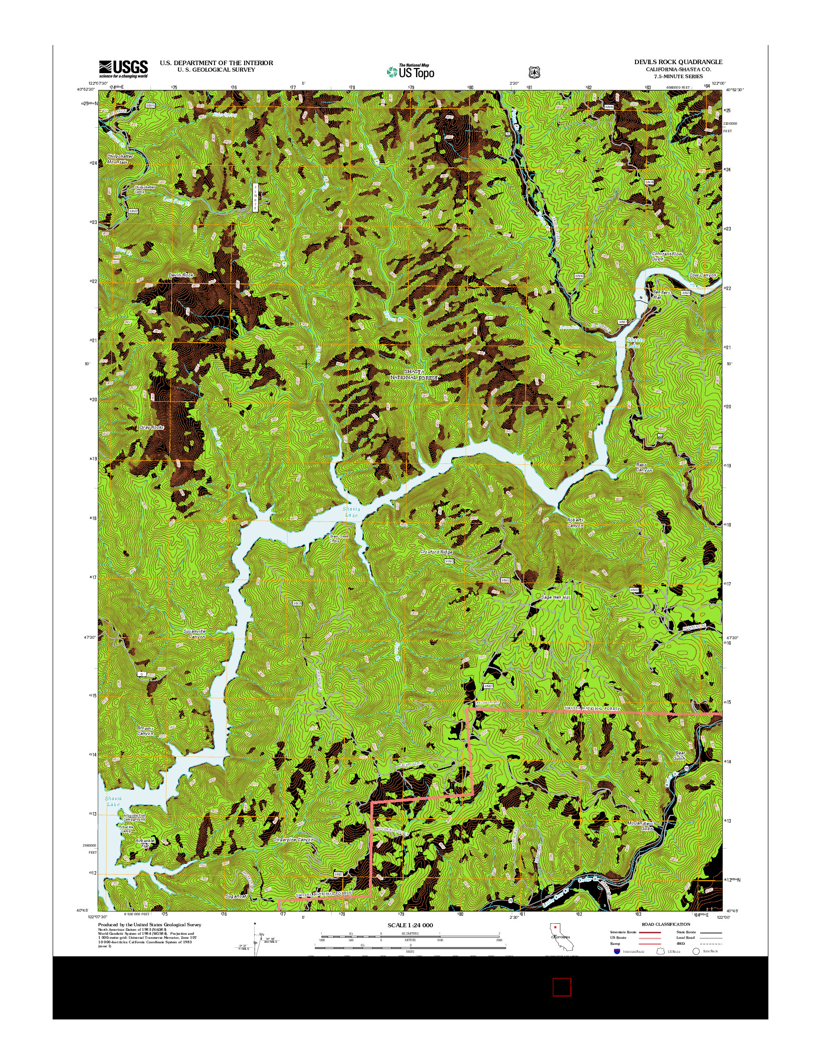 USGS US TOPO 7.5-MINUTE MAP FOR DEVILS ROCK, CA 2012