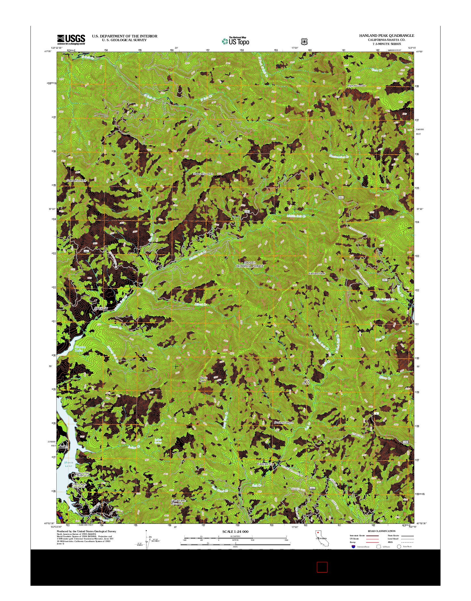 USGS US TOPO 7.5-MINUTE MAP FOR HANLAND PEAK, CA 2012