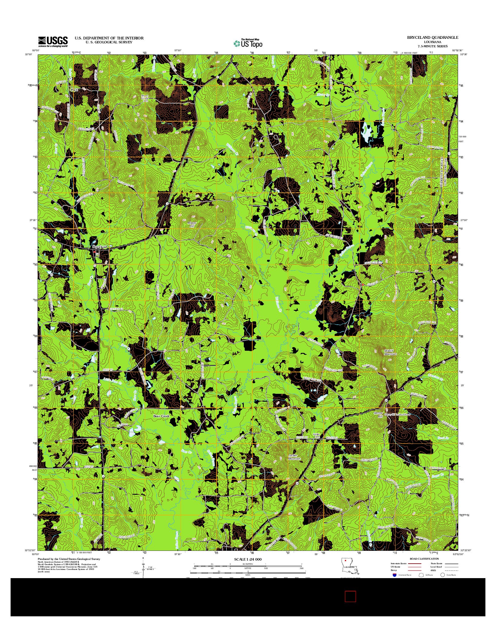 USGS US TOPO 7.5-MINUTE MAP FOR BRYCELAND, LA 2012