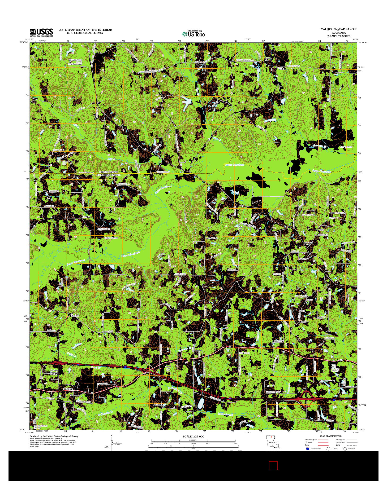 USGS US TOPO 7.5-MINUTE MAP FOR CALHOUN, LA 2012