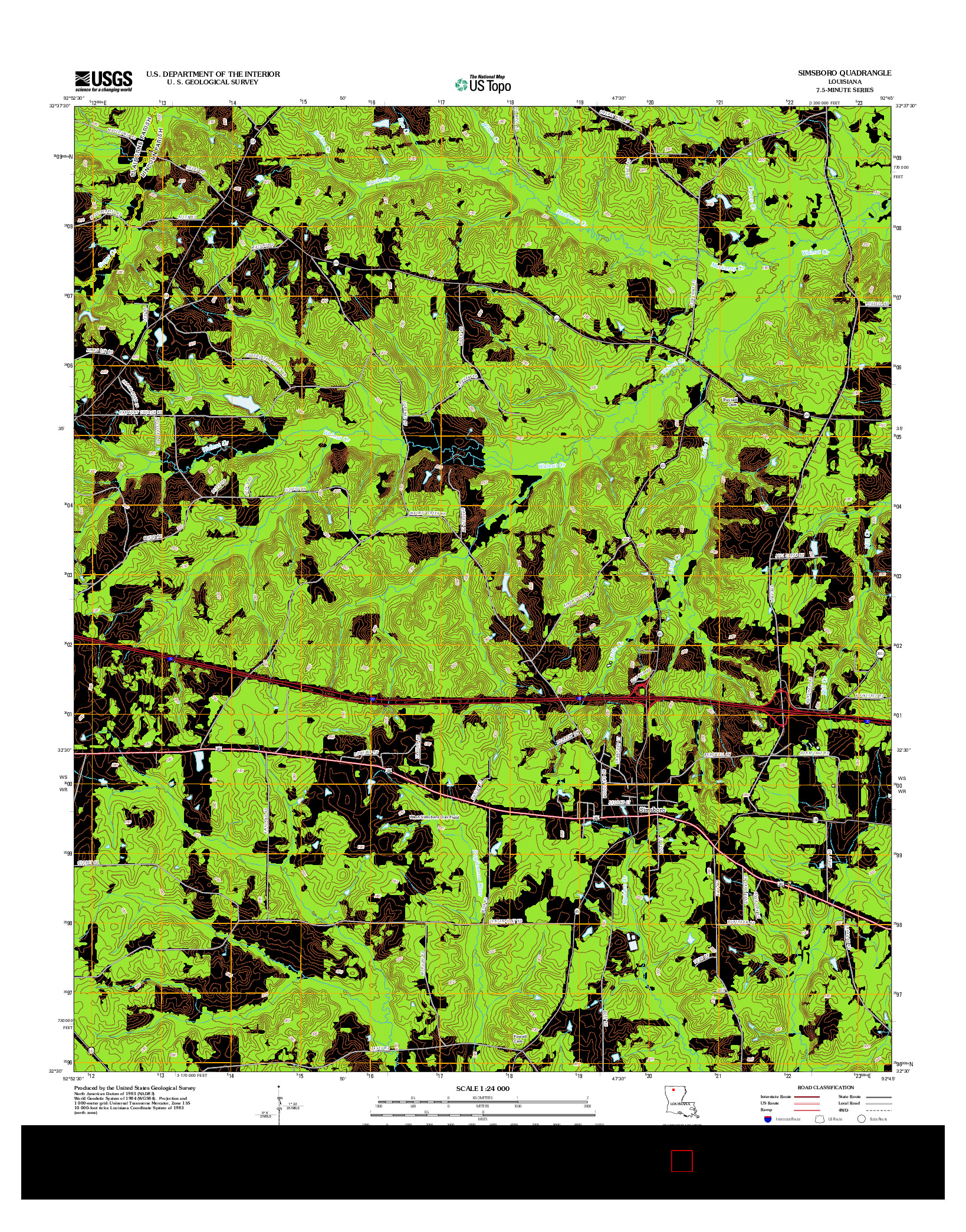USGS US TOPO 7.5-MINUTE MAP FOR SIMSBORO, LA 2012