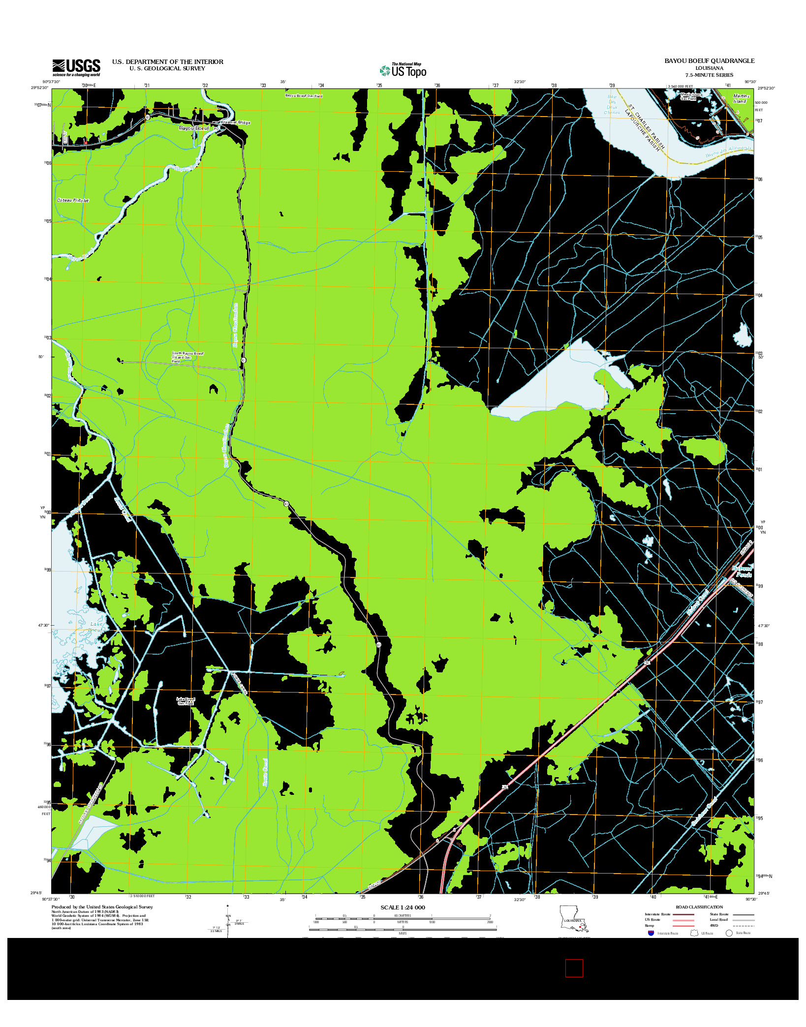 USGS US TOPO 7.5-MINUTE MAP FOR BAYOU BOEUF, LA 2012
