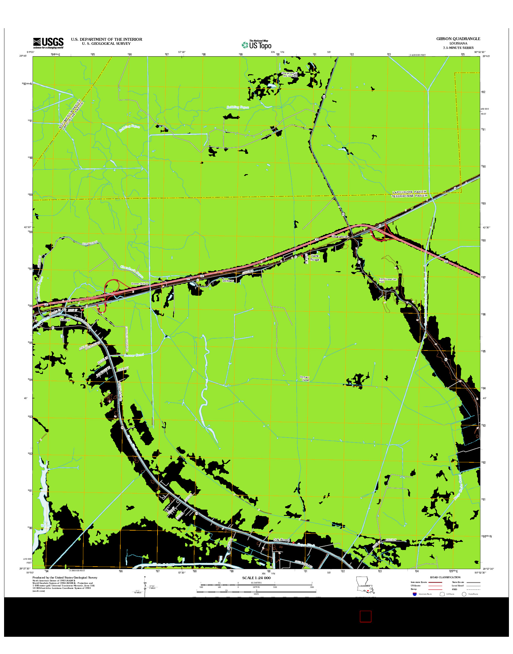 USGS US TOPO 7.5-MINUTE MAP FOR GIBSON, LA 2012