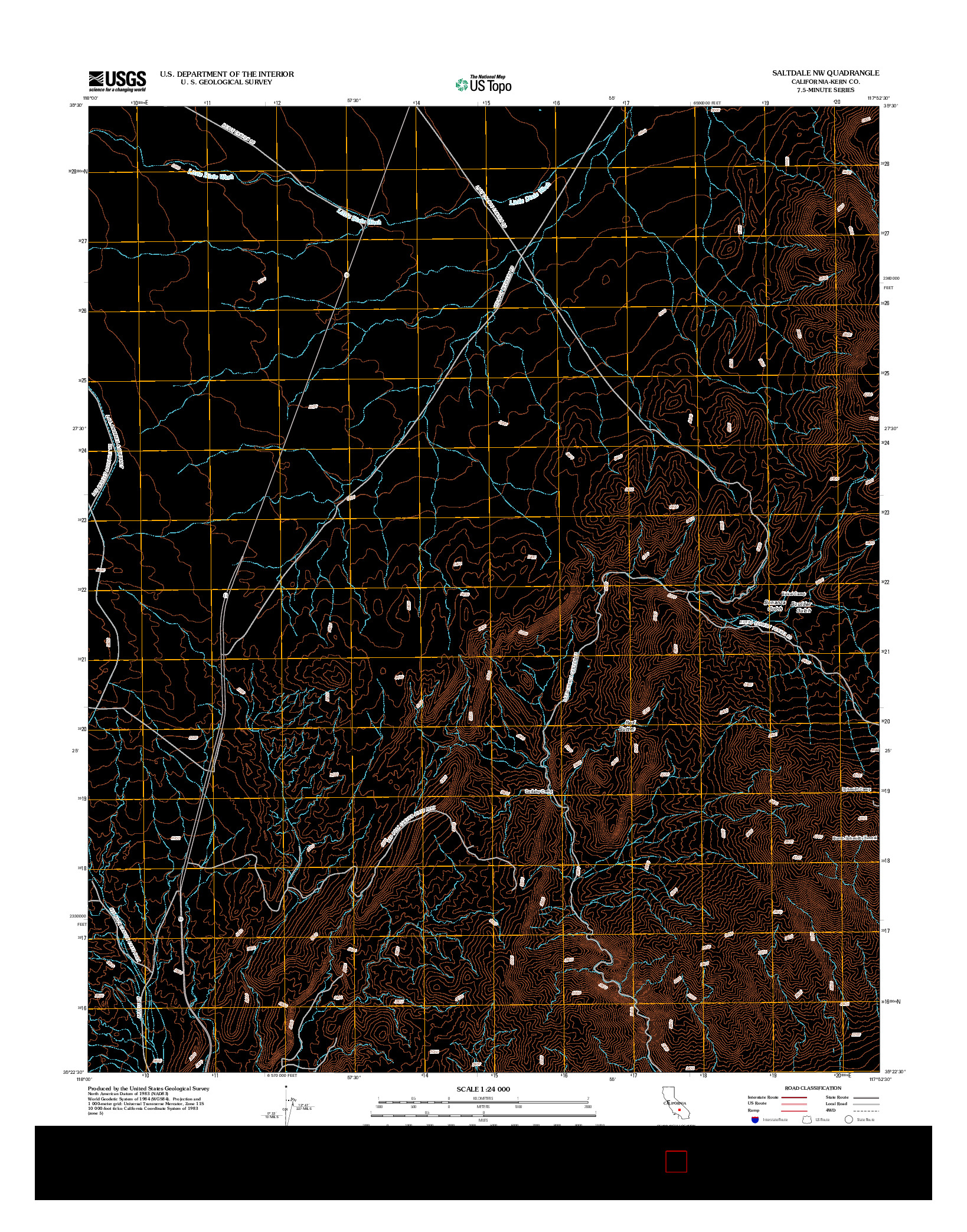 USGS US TOPO 7.5-MINUTE MAP FOR SALTDALE NW, CA 2012