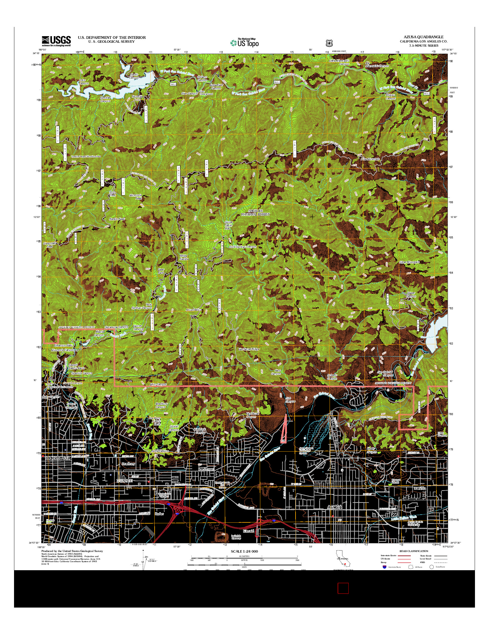 USGS US TOPO 7.5-MINUTE MAP FOR AZUSA, CA 2012