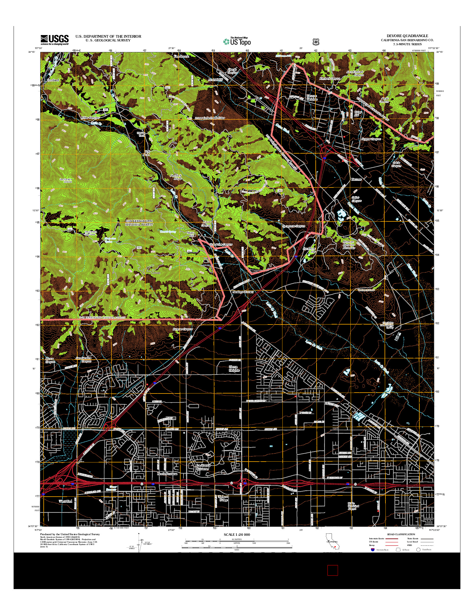 USGS US TOPO 7.5-MINUTE MAP FOR DEVORE, CA 2012
