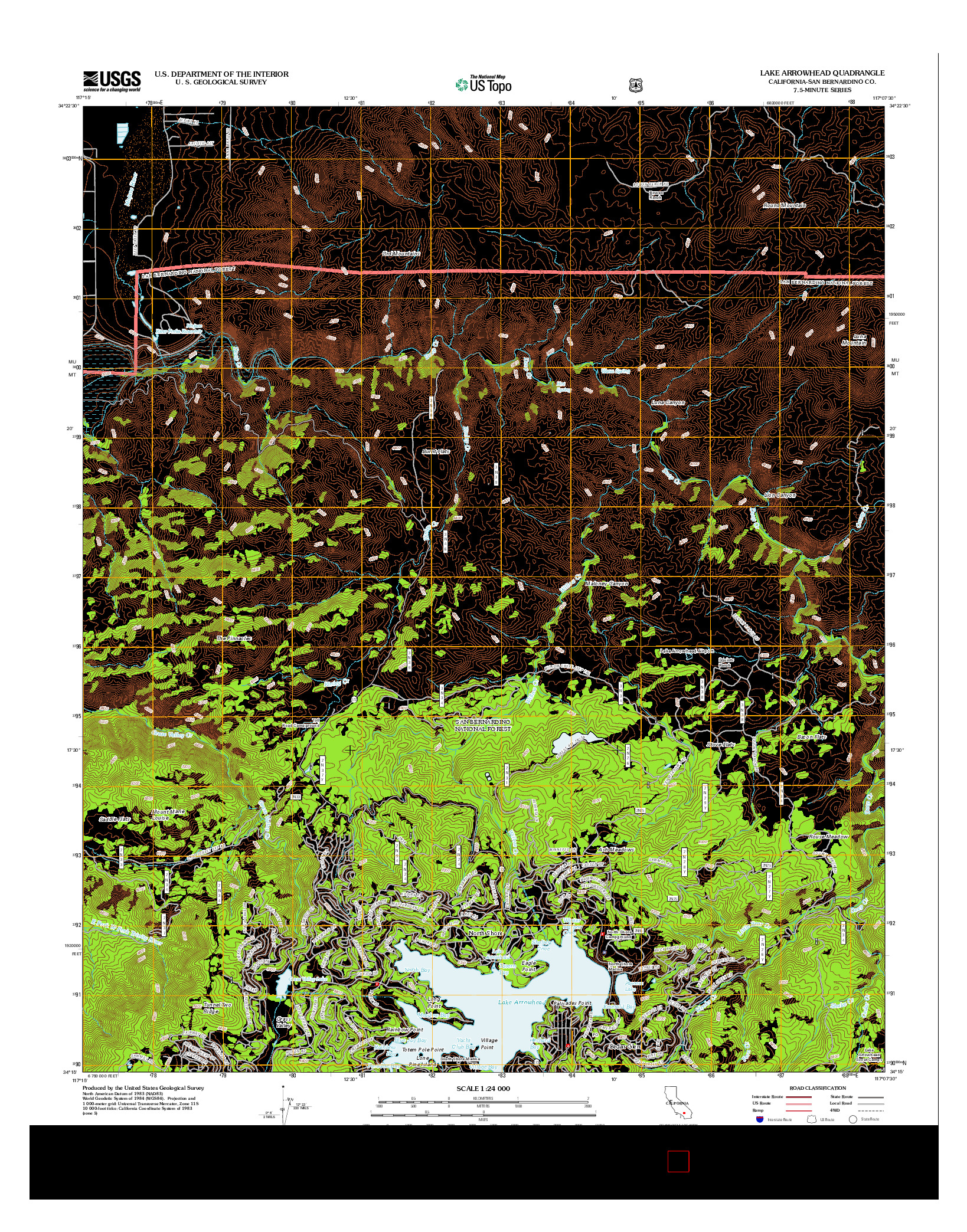 USGS US TOPO 7.5-MINUTE MAP FOR LAKE ARROWHEAD, CA 2012