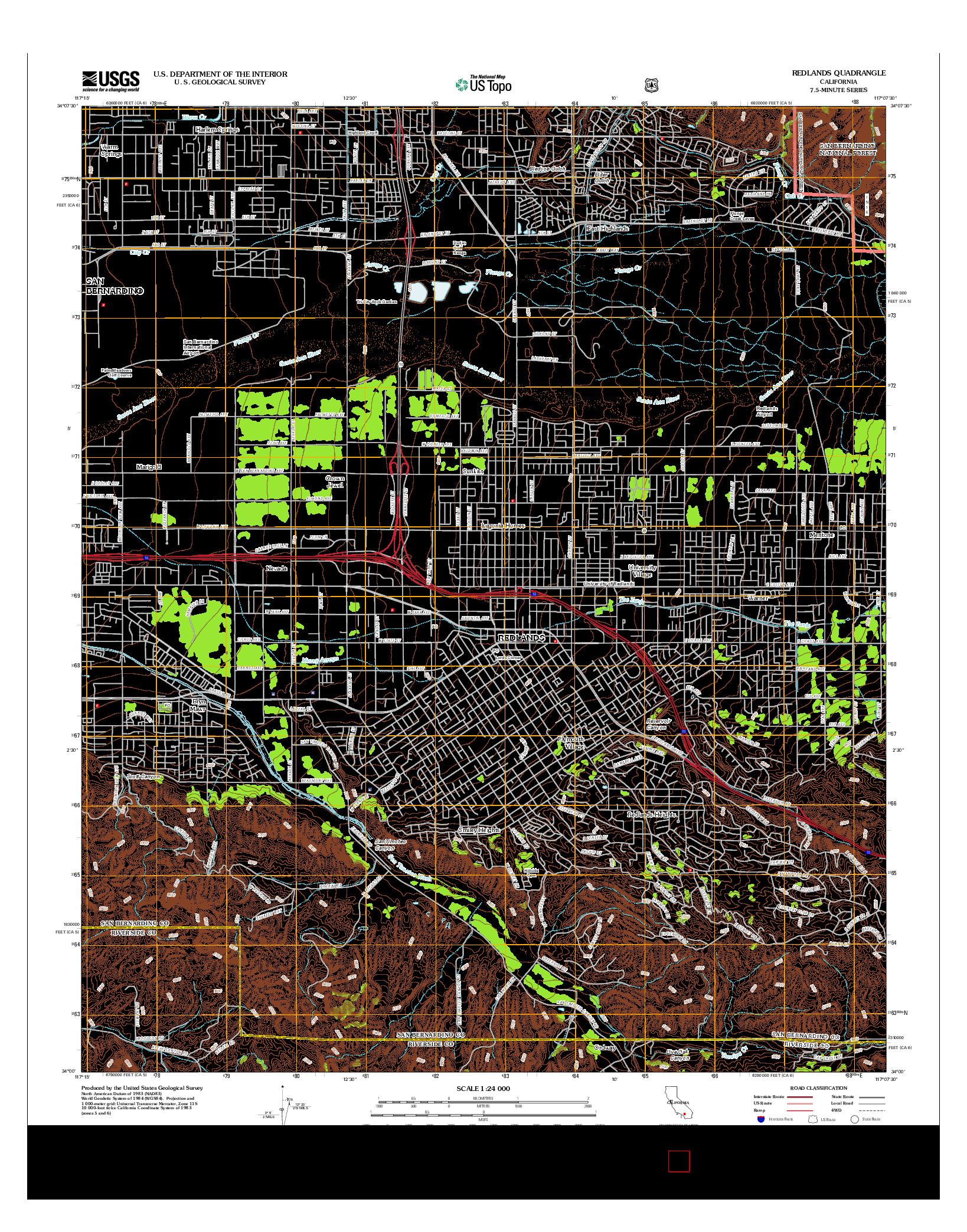 USGS US TOPO 7.5-MINUTE MAP FOR REDLANDS, CA 2012