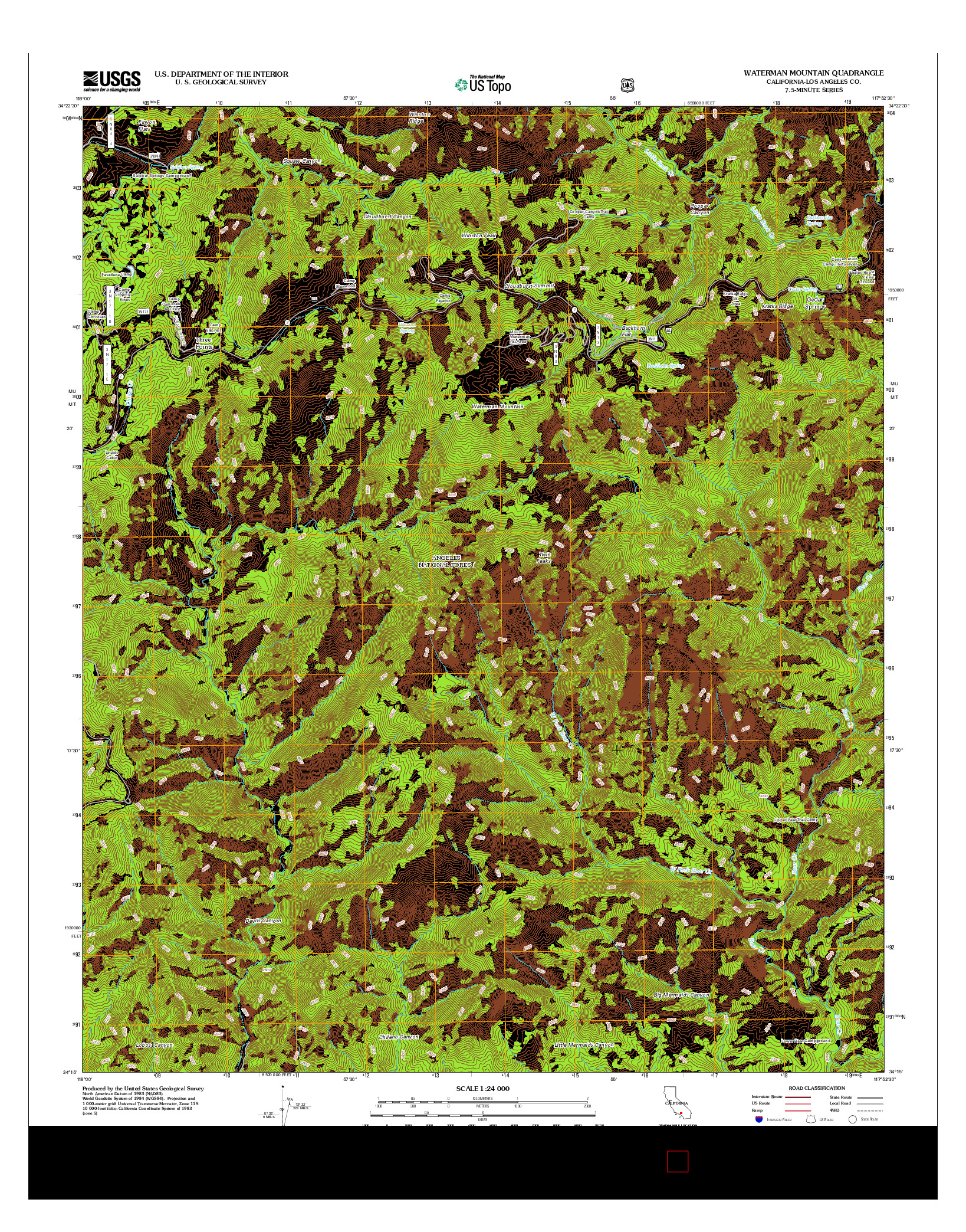 USGS US TOPO 7.5-MINUTE MAP FOR WATERMAN MOUNTAIN, CA 2012