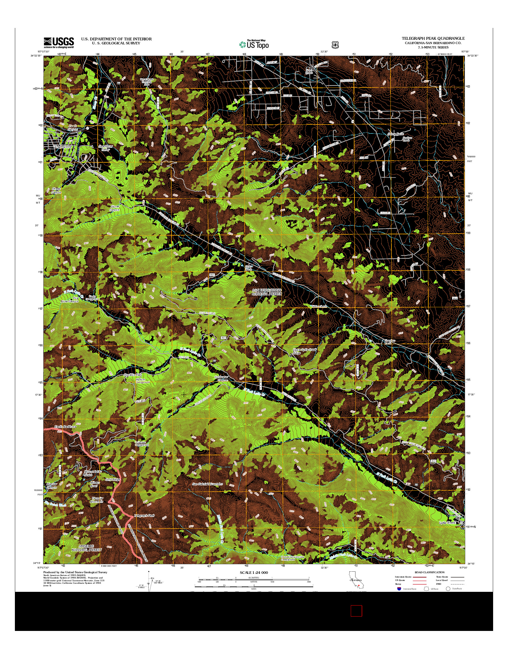 USGS US TOPO 7.5-MINUTE MAP FOR TELEGRAPH PEAK, CA 2012
