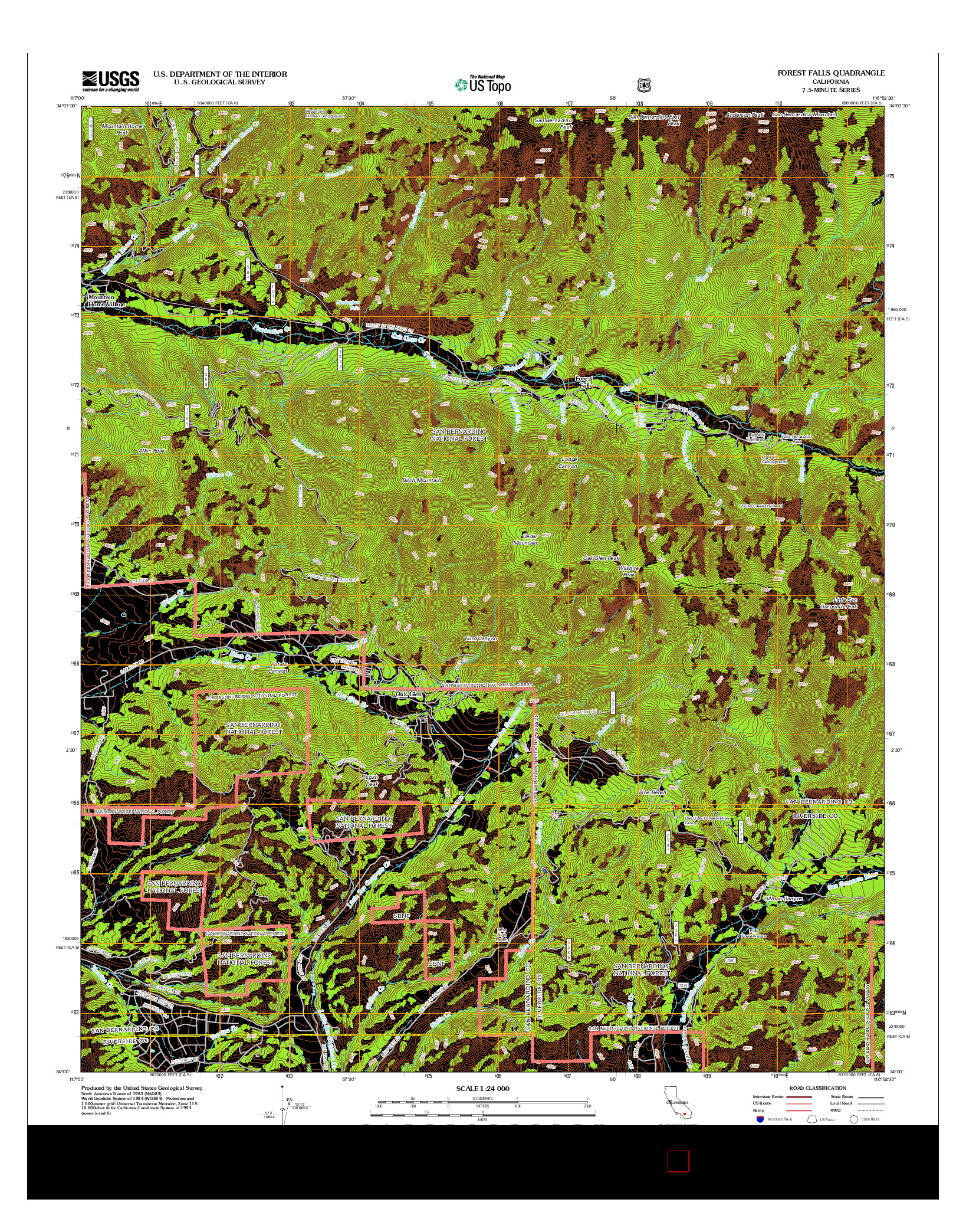 USGS US TOPO 7.5-MINUTE MAP FOR FOREST FALLS, CA 2012
