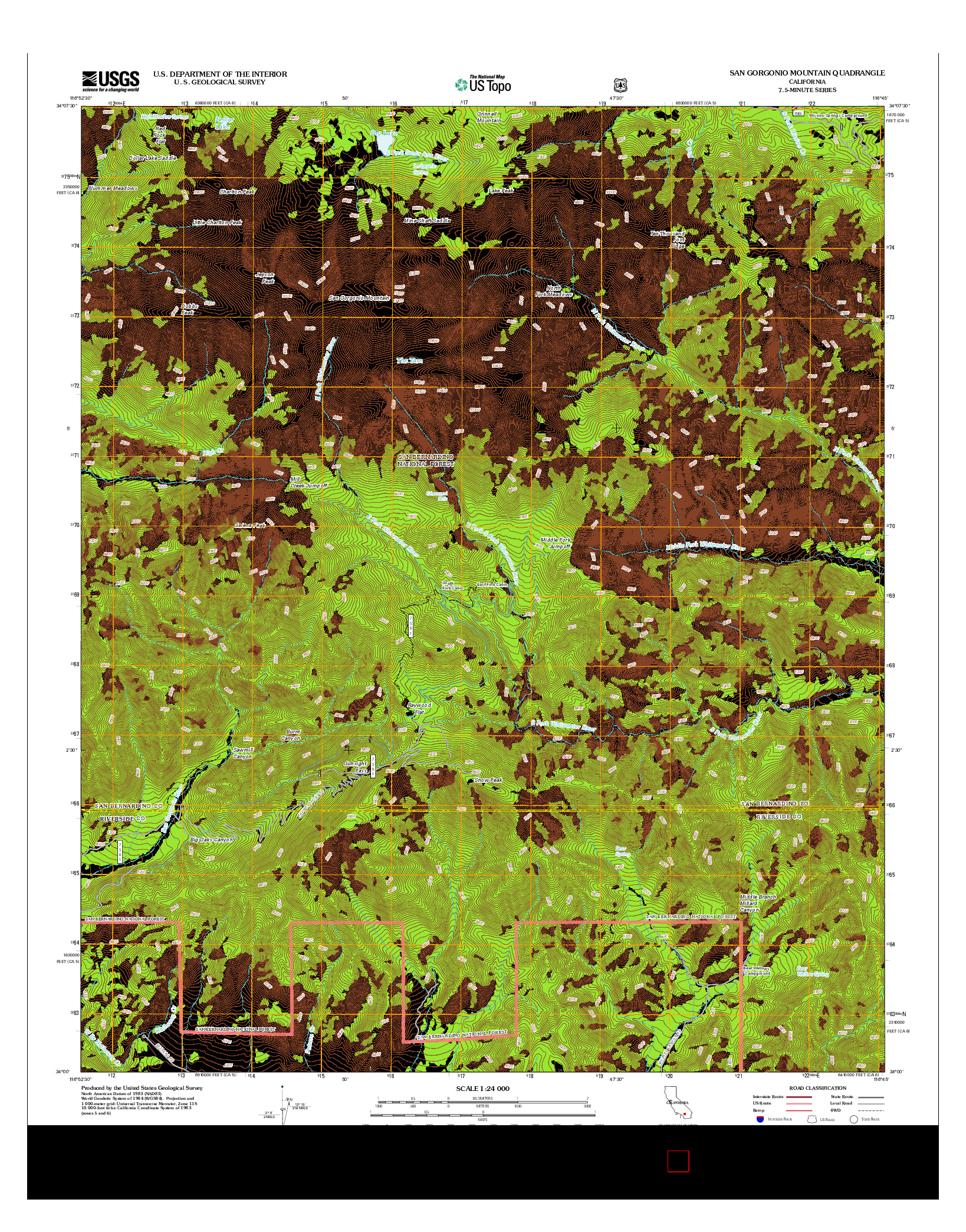 USGS US TOPO 7.5-MINUTE MAP FOR SAN GORGONIO MOUNTAIN, CA 2012