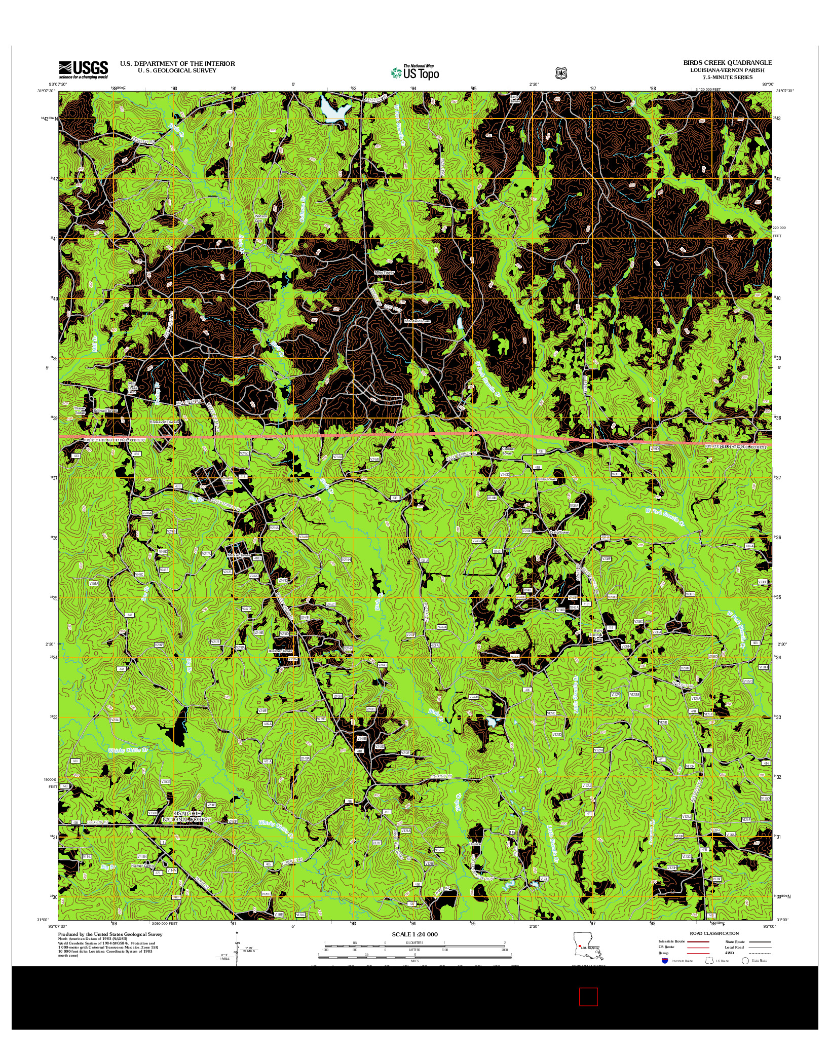 USGS US TOPO 7.5-MINUTE MAP FOR BIRDS CREEK, LA 2012