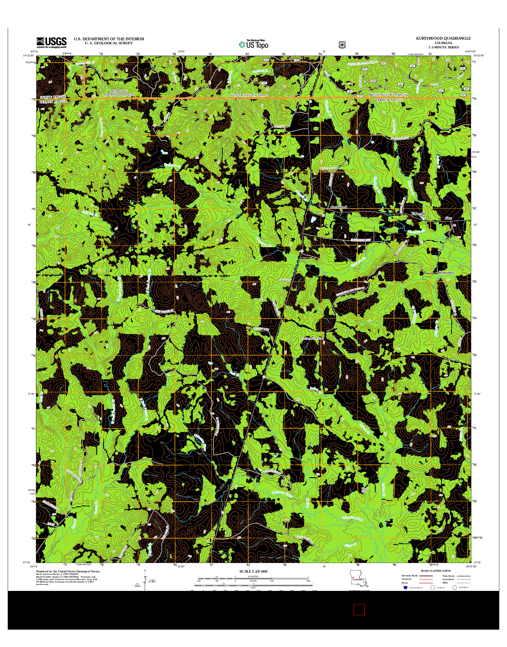 USGS US TOPO 7.5-MINUTE MAP FOR KURTHWOOD, LA 2012