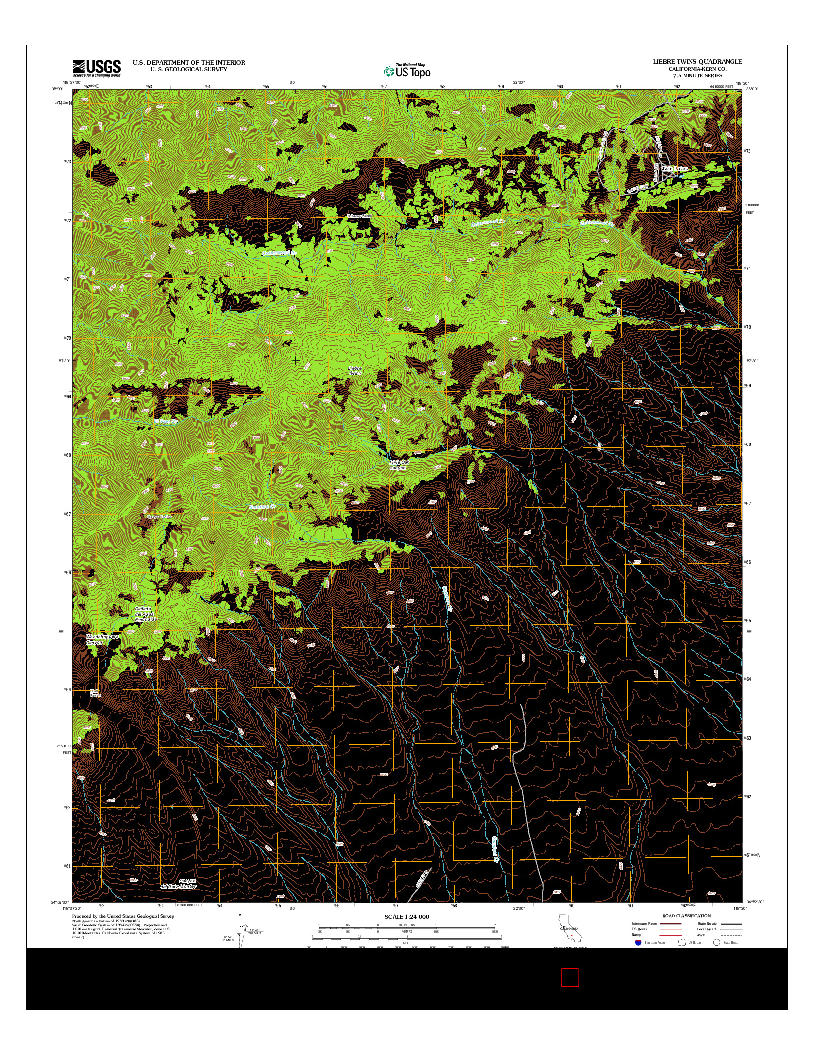 USGS US TOPO 7.5-MINUTE MAP FOR LIEBRE TWINS, CA 2012