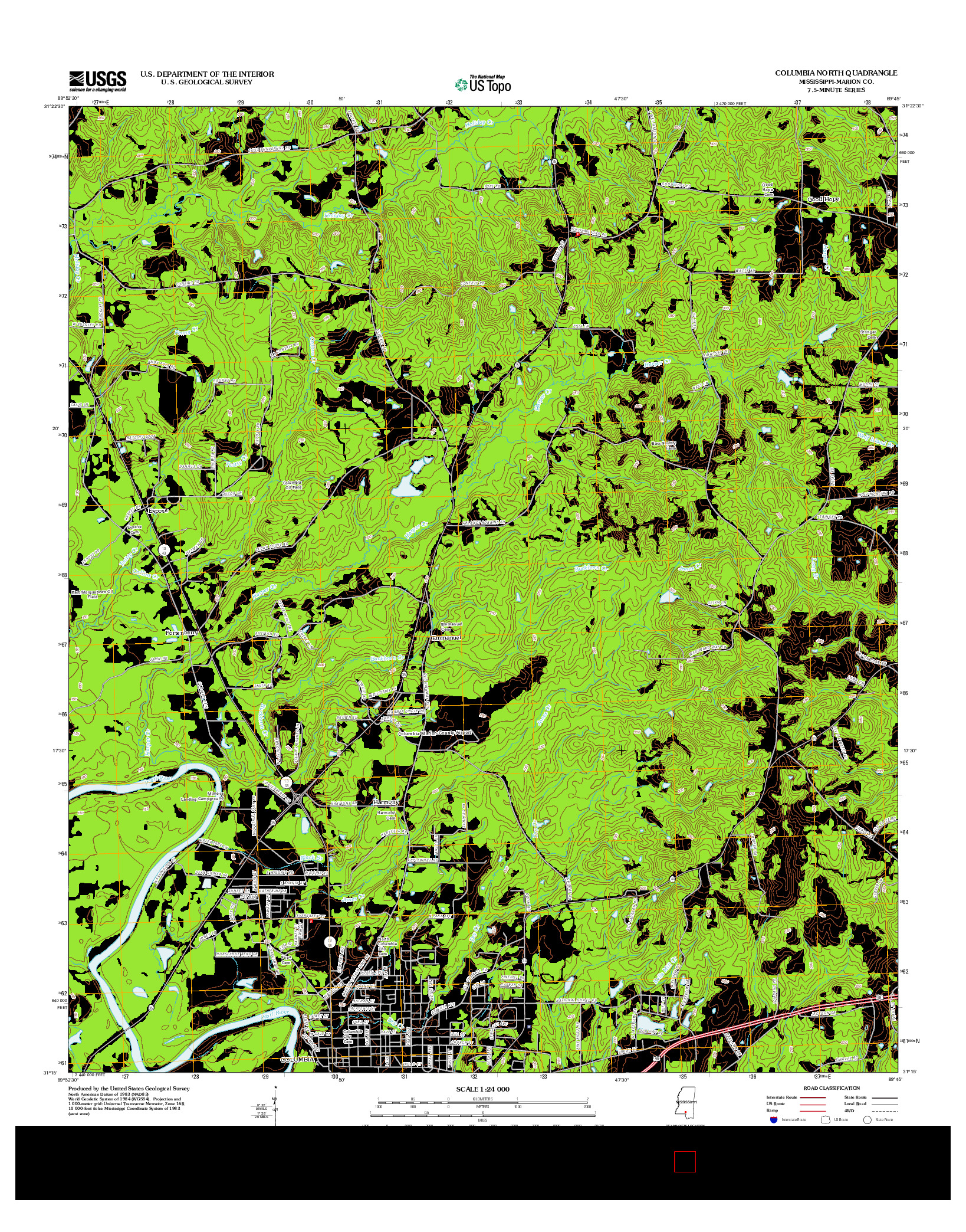 USGS US TOPO 7.5-MINUTE MAP FOR COLUMBIA NORTH, MS 2012