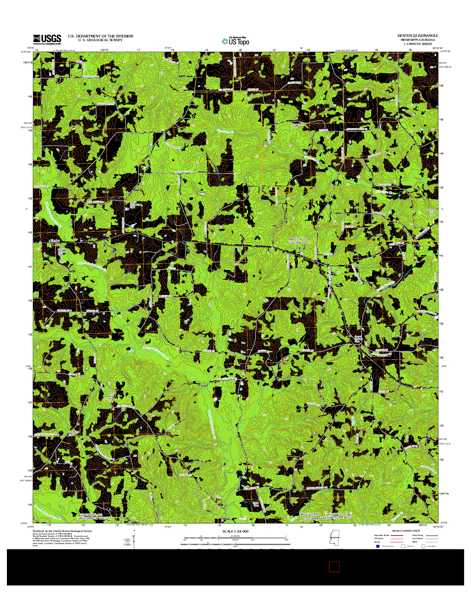 USGS US TOPO 7.5-MINUTE MAP FOR DEXTER, MS-LA 2012