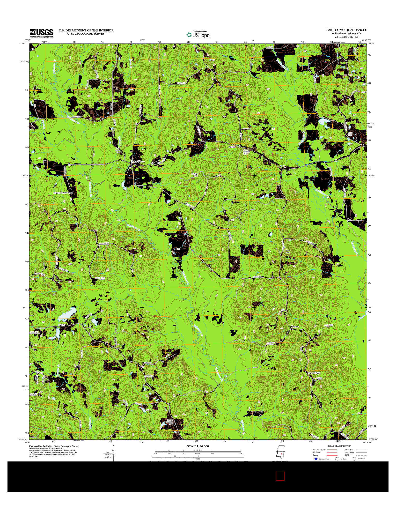 USGS US TOPO 7.5-MINUTE MAP FOR LAKE COMO, MS 2012