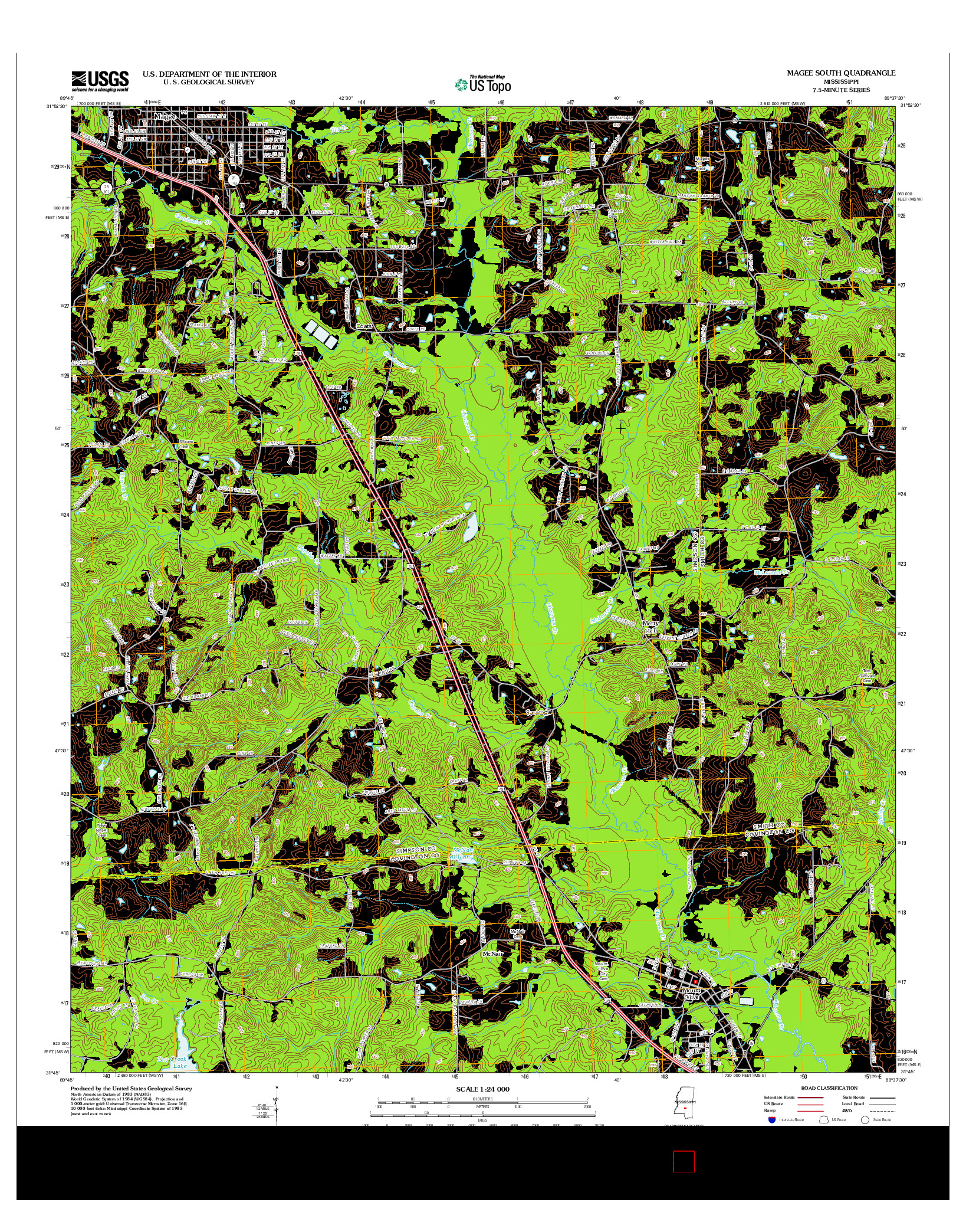 USGS US TOPO 7.5-MINUTE MAP FOR MAGEE SOUTH, MS 2012