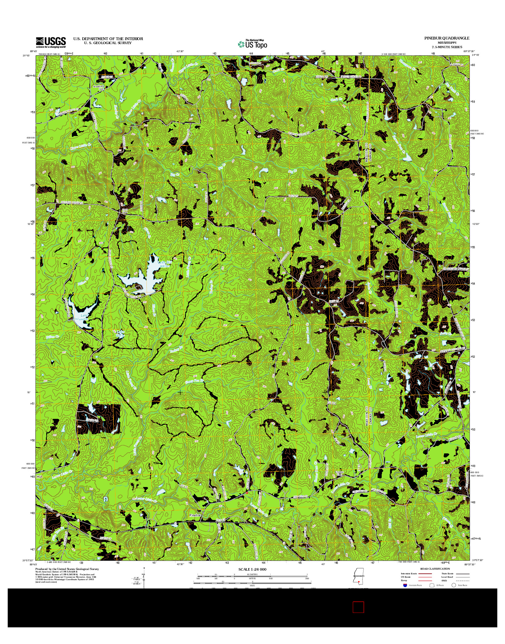 USGS US TOPO 7.5-MINUTE MAP FOR PINEBUR, MS 2012