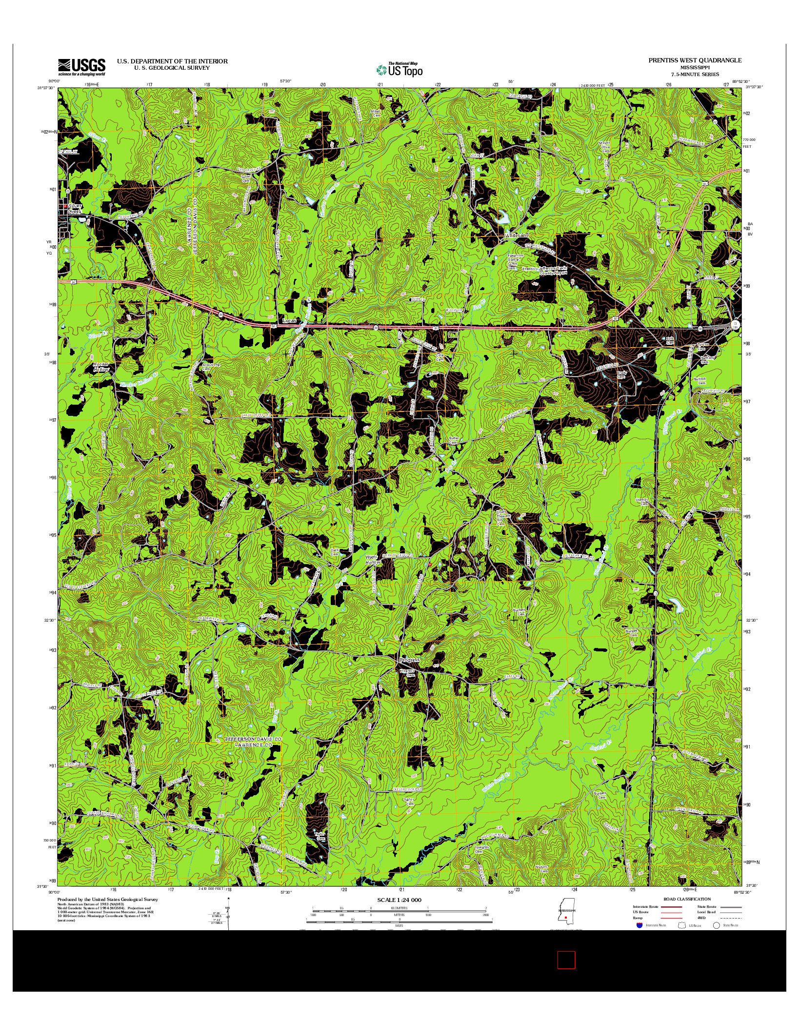 USGS US TOPO 7.5-MINUTE MAP FOR PRENTISS WEST, MS 2012
