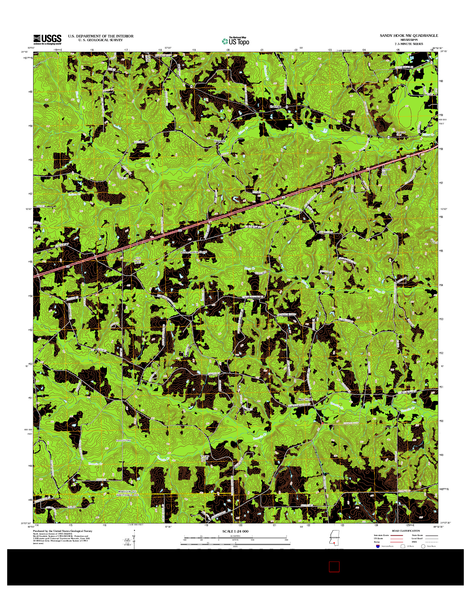 USGS US TOPO 7.5-MINUTE MAP FOR SANDY HOOK NW, MS 2012