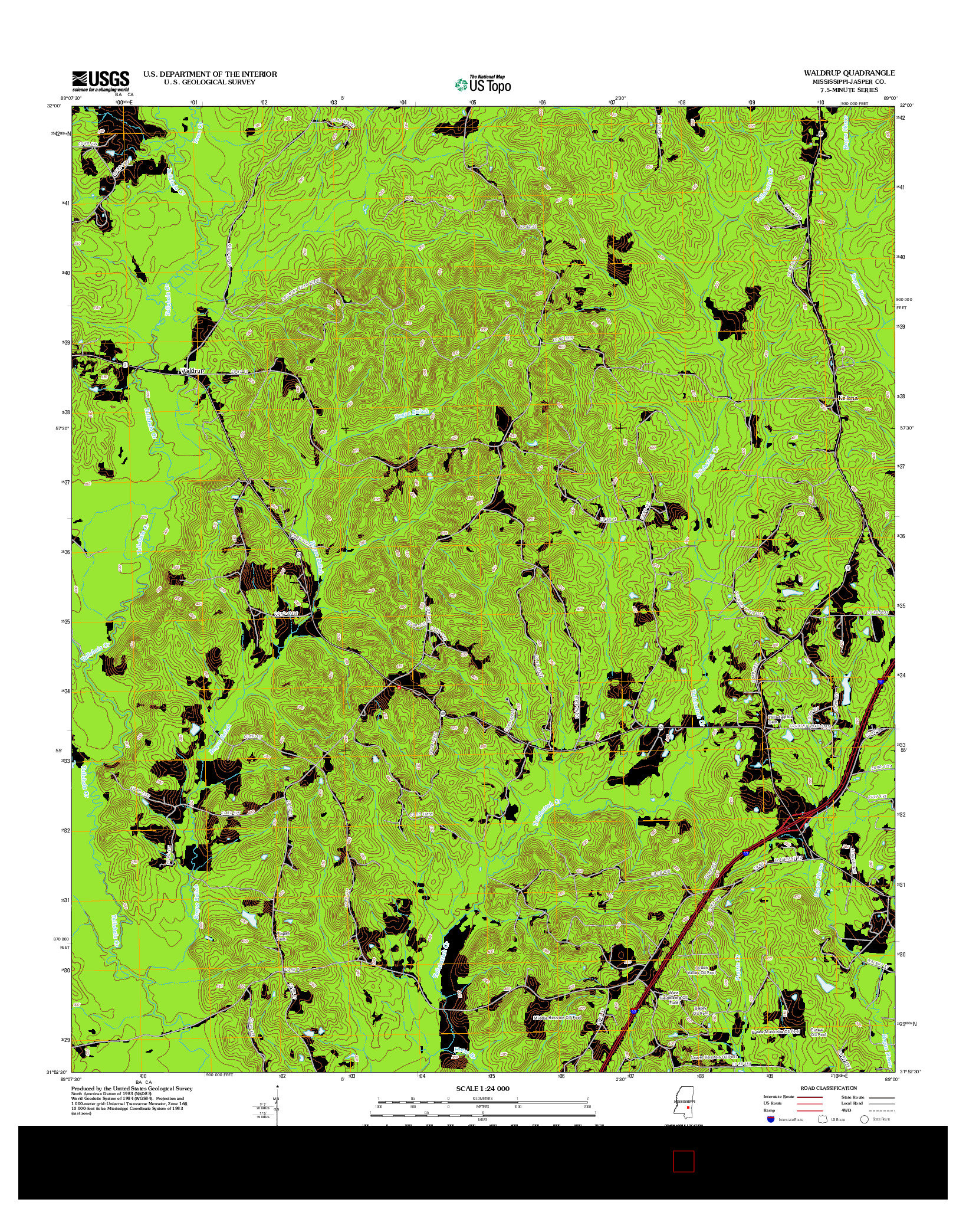 USGS US TOPO 7.5-MINUTE MAP FOR WALDRUP, MS 2012