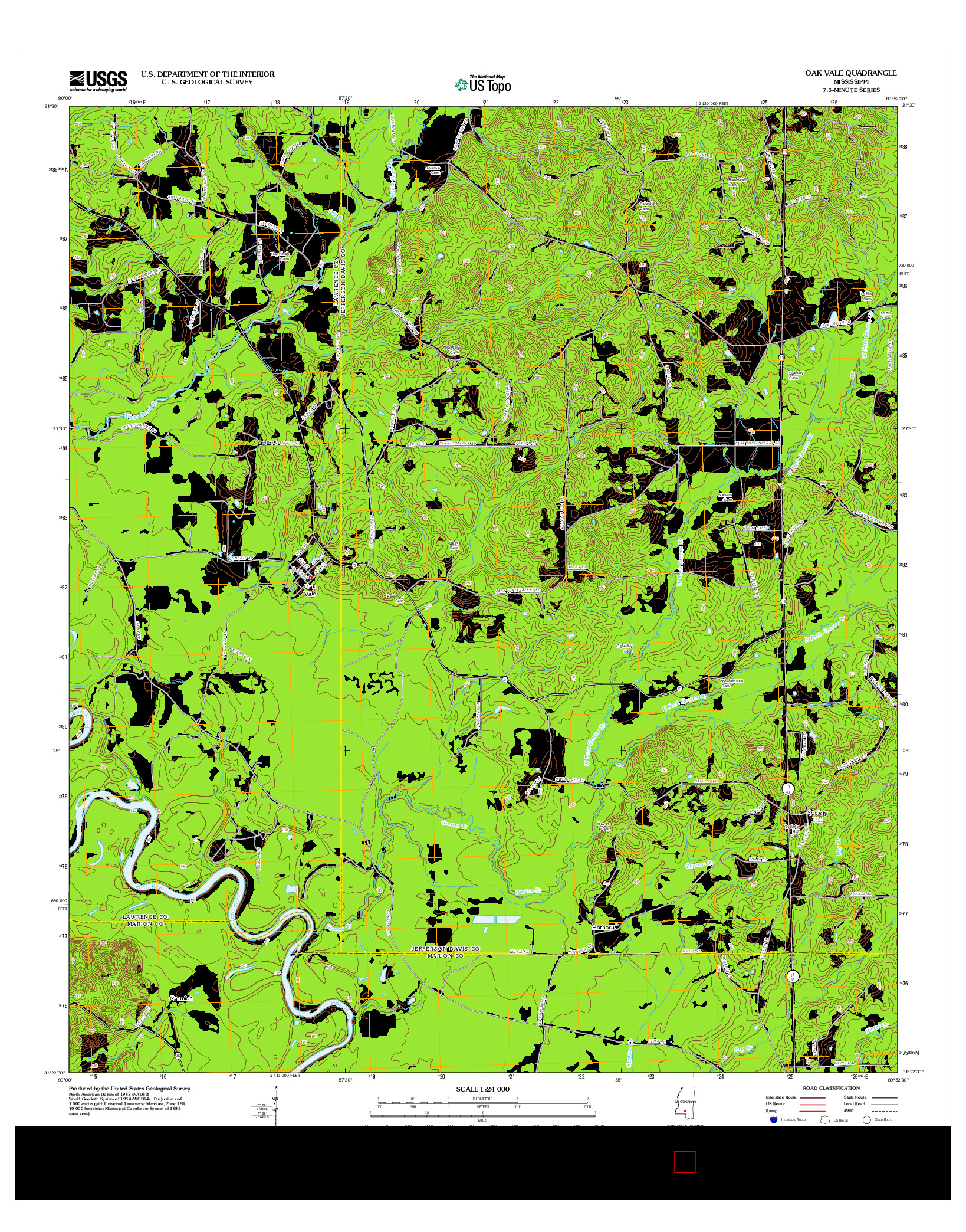 USGS US TOPO 7.5-MINUTE MAP FOR OAK VALE, MS 2012