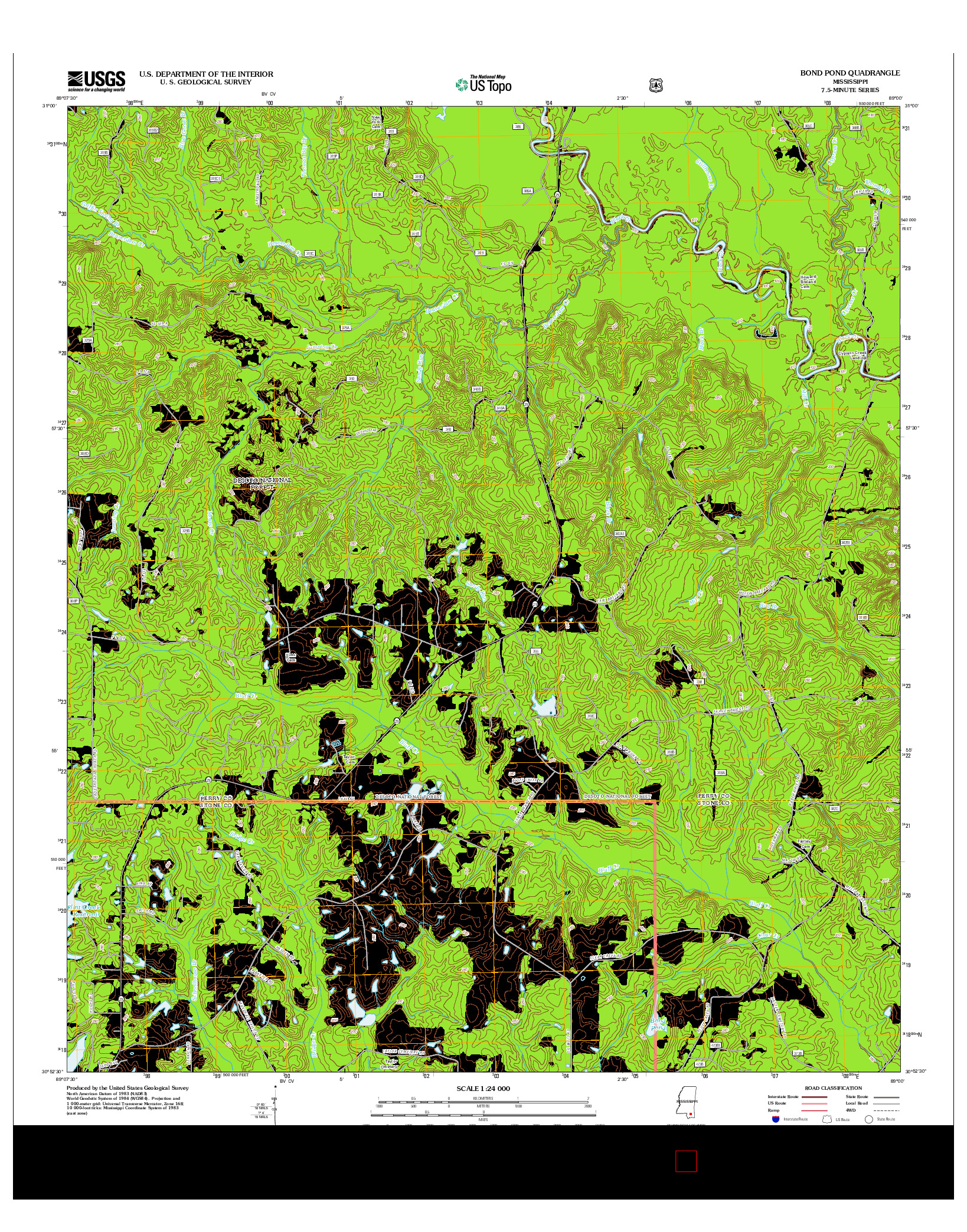 USGS US TOPO 7.5-MINUTE MAP FOR BOND POND, MS 2012