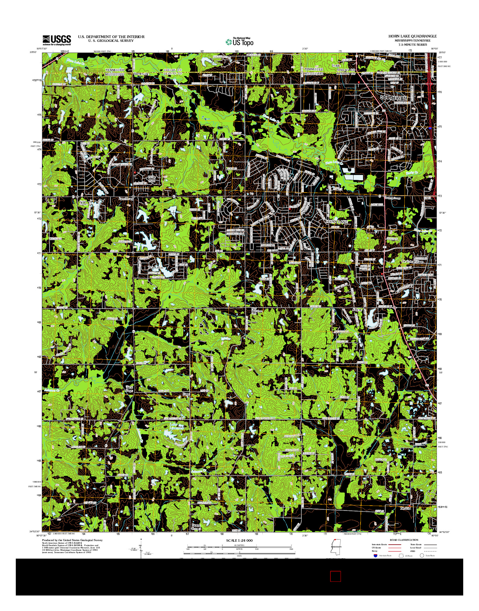 USGS US TOPO 7.5-MINUTE MAP FOR HORN LAKE, MS-TN 2012