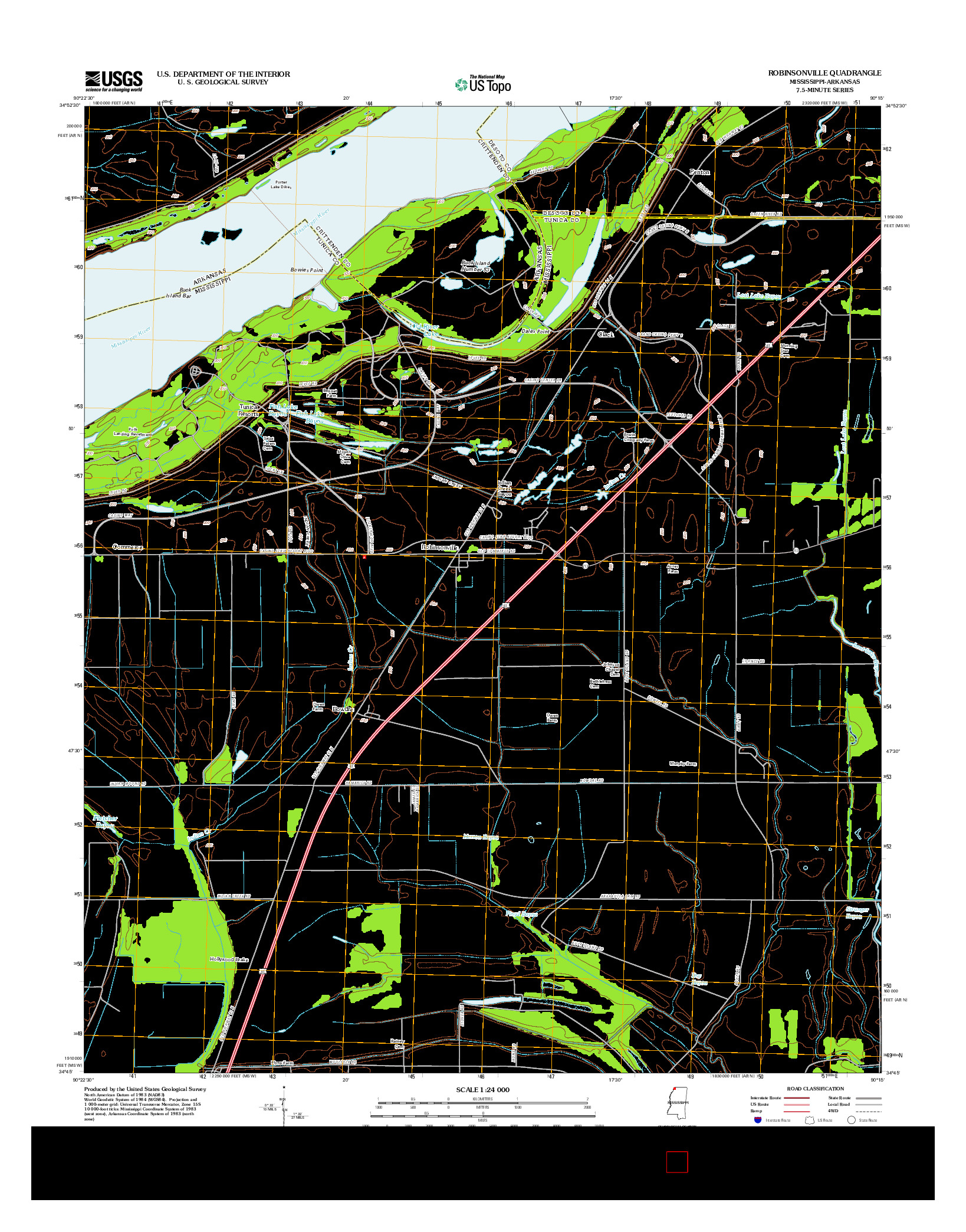 USGS US TOPO 7.5-MINUTE MAP FOR ROBINSONVILLE, MS-AR 2012