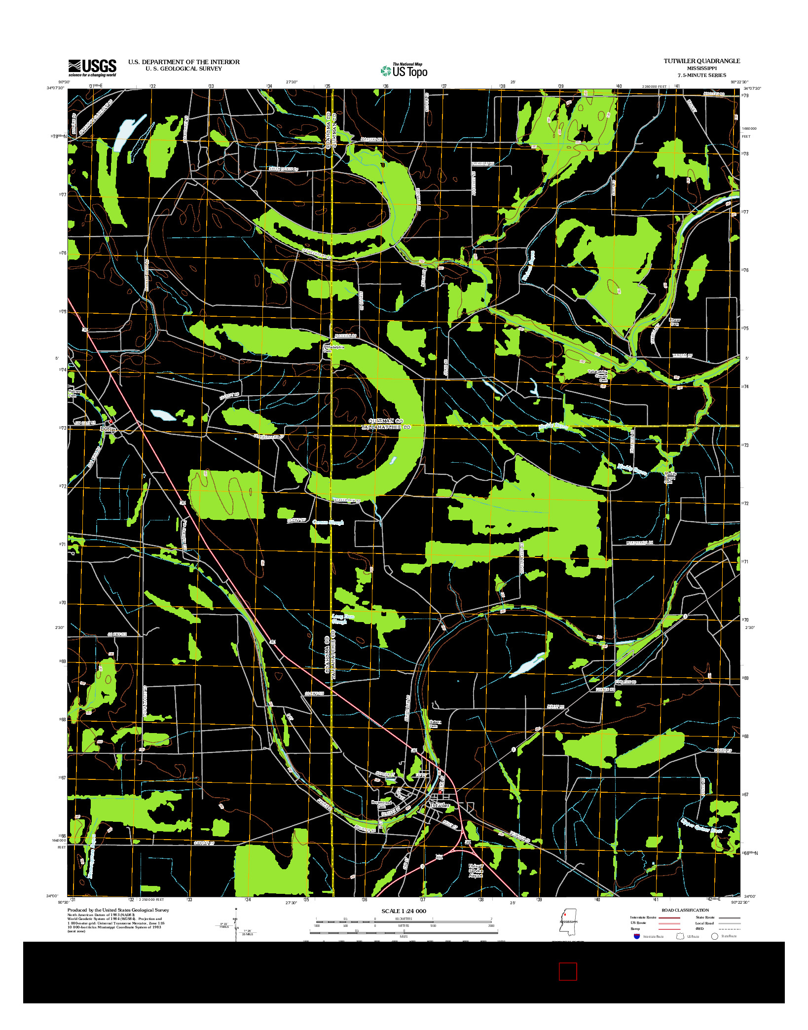 USGS US TOPO 7.5-MINUTE MAP FOR TUTWILER, MS 2012