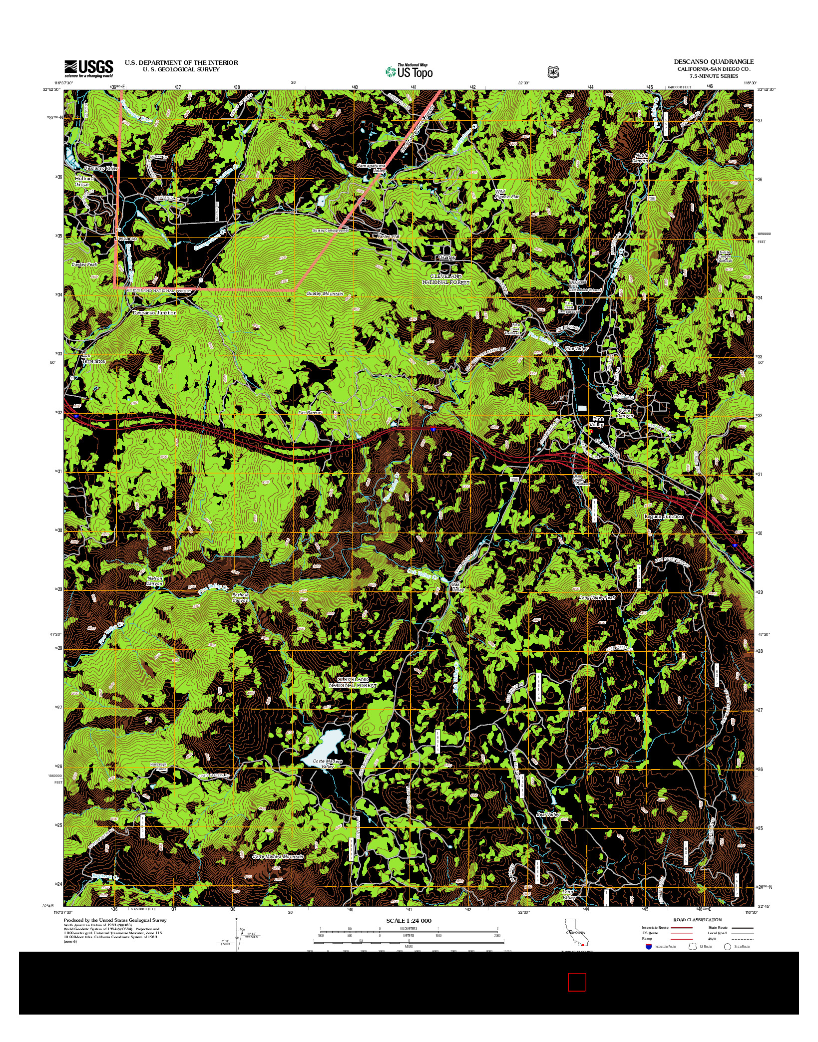 USGS US TOPO 7.5-MINUTE MAP FOR DESCANSO, CA 2012