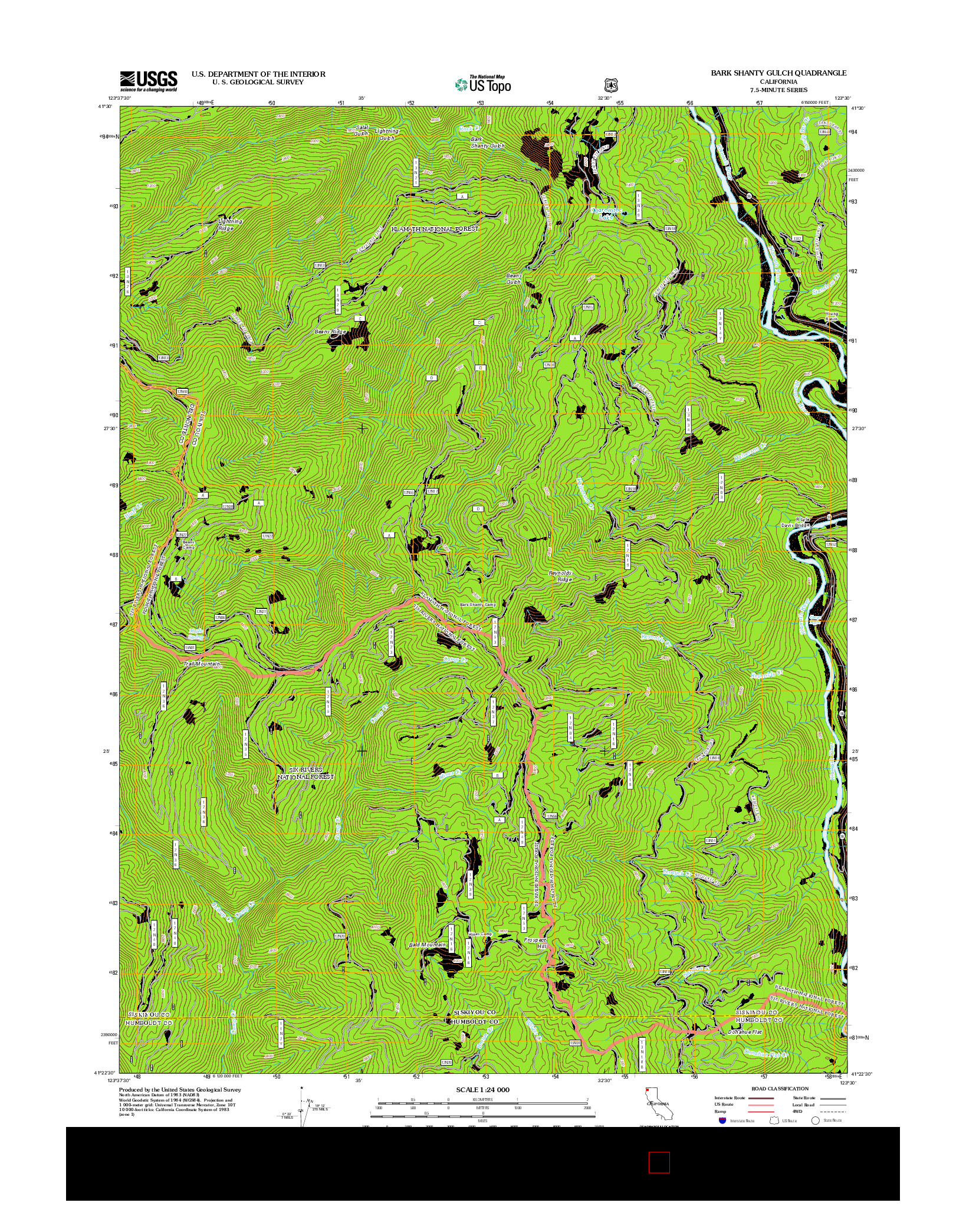 USGS US TOPO 7.5-MINUTE MAP FOR BARK SHANTY GULCH, CA 2012