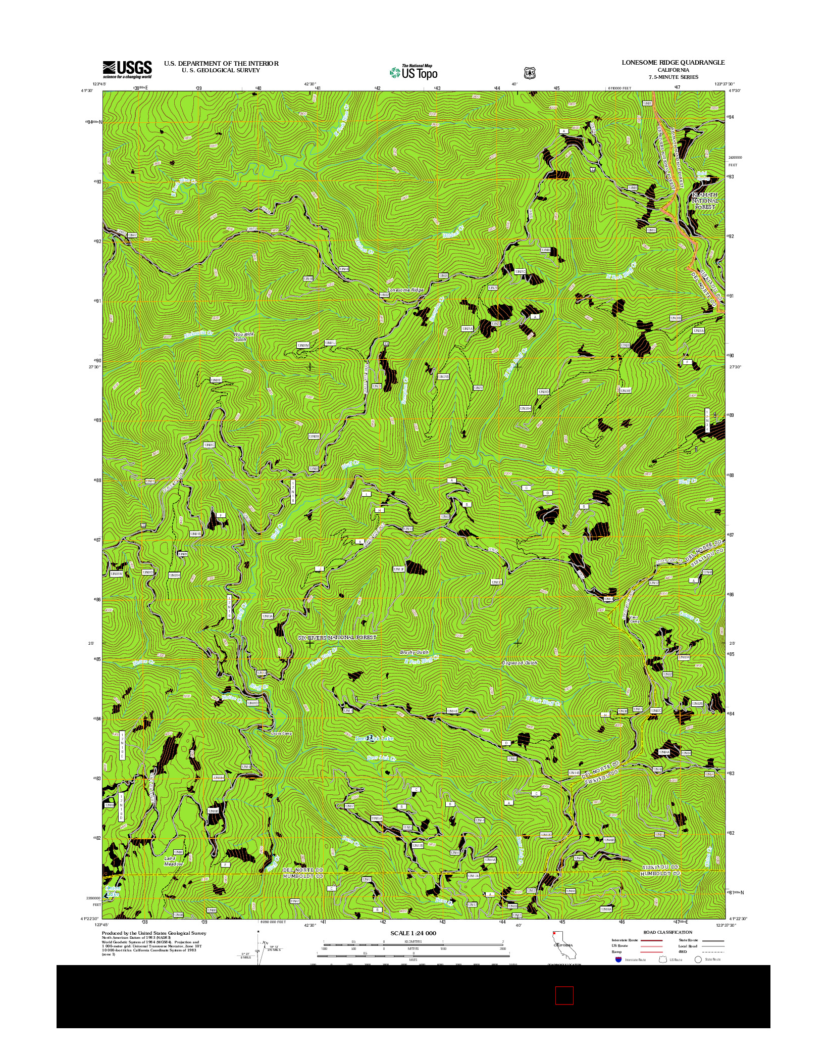 USGS US TOPO 7.5-MINUTE MAP FOR LONESOME RIDGE, CA 2012