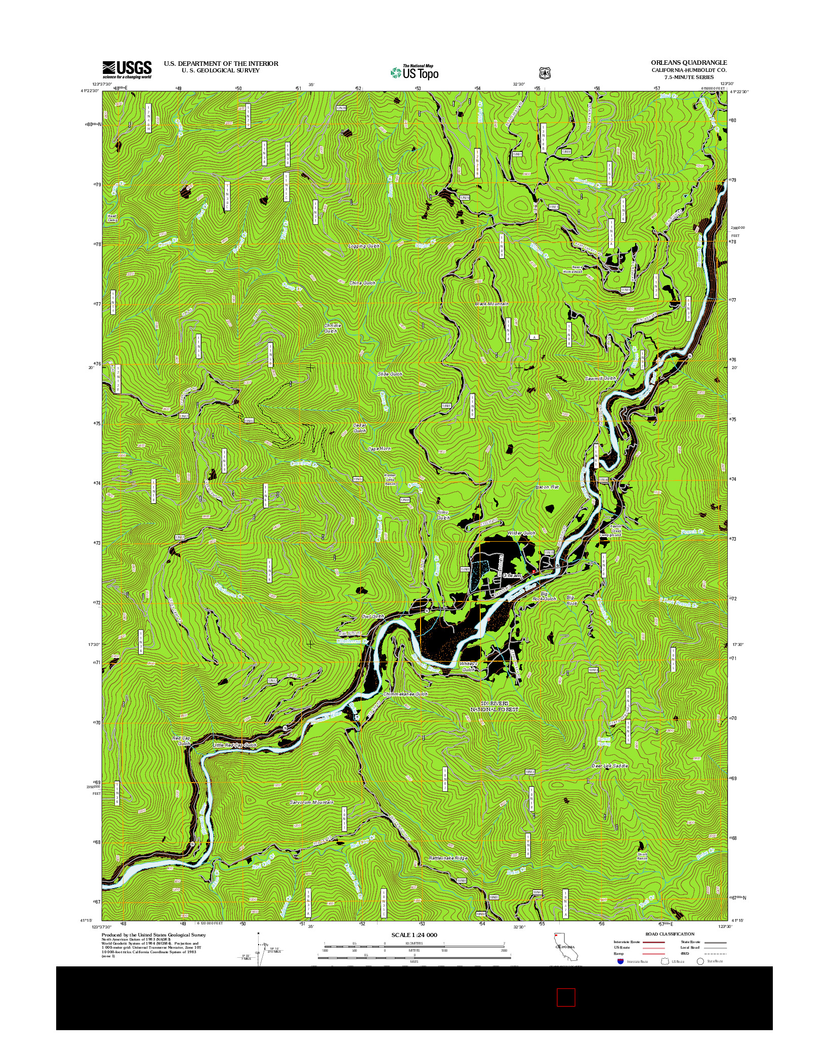 USGS US TOPO 7.5-MINUTE MAP FOR ORLEANS, CA 2012