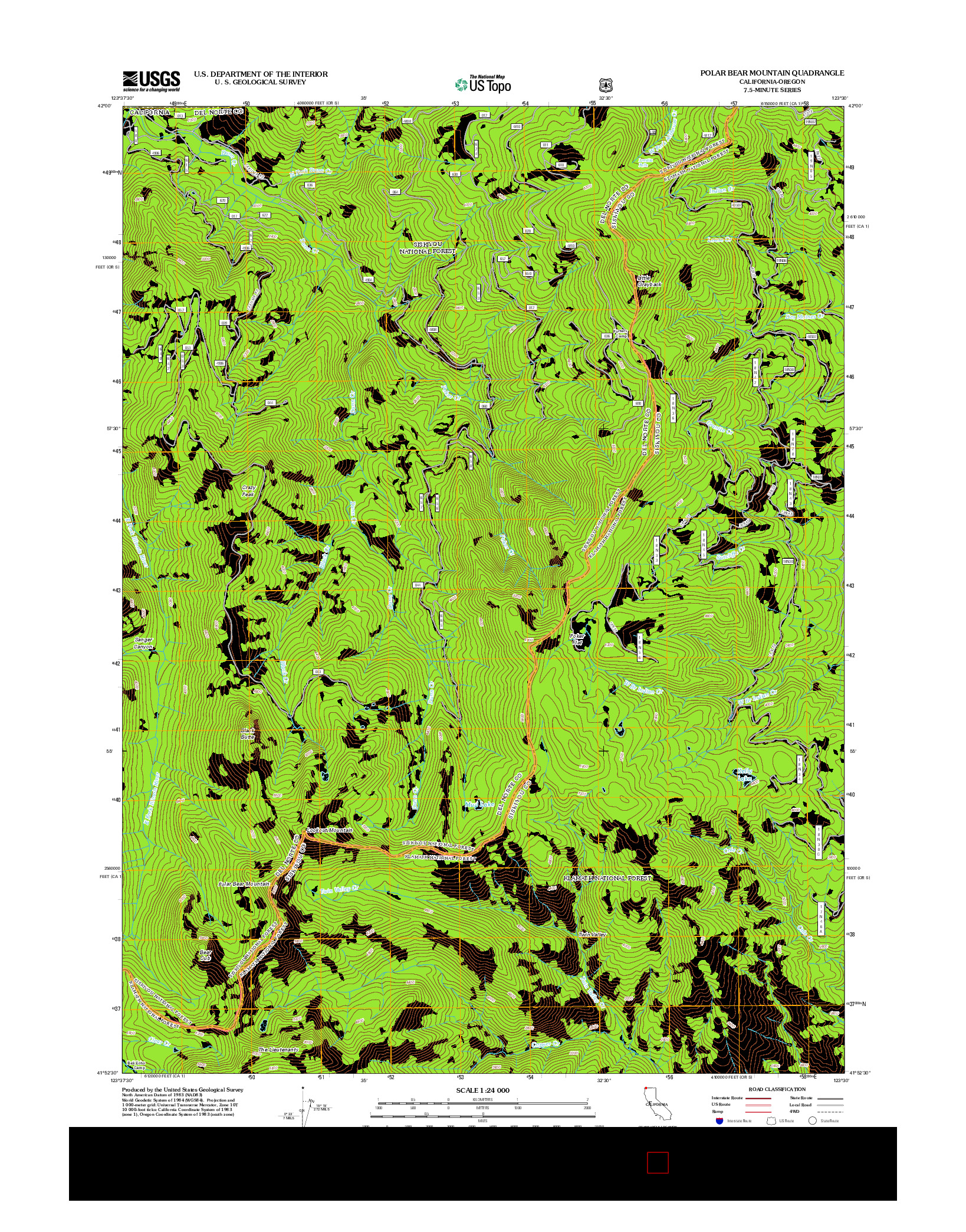 USGS US TOPO 7.5-MINUTE MAP FOR POLAR BEAR MOUNTAIN, CA-OR 2012