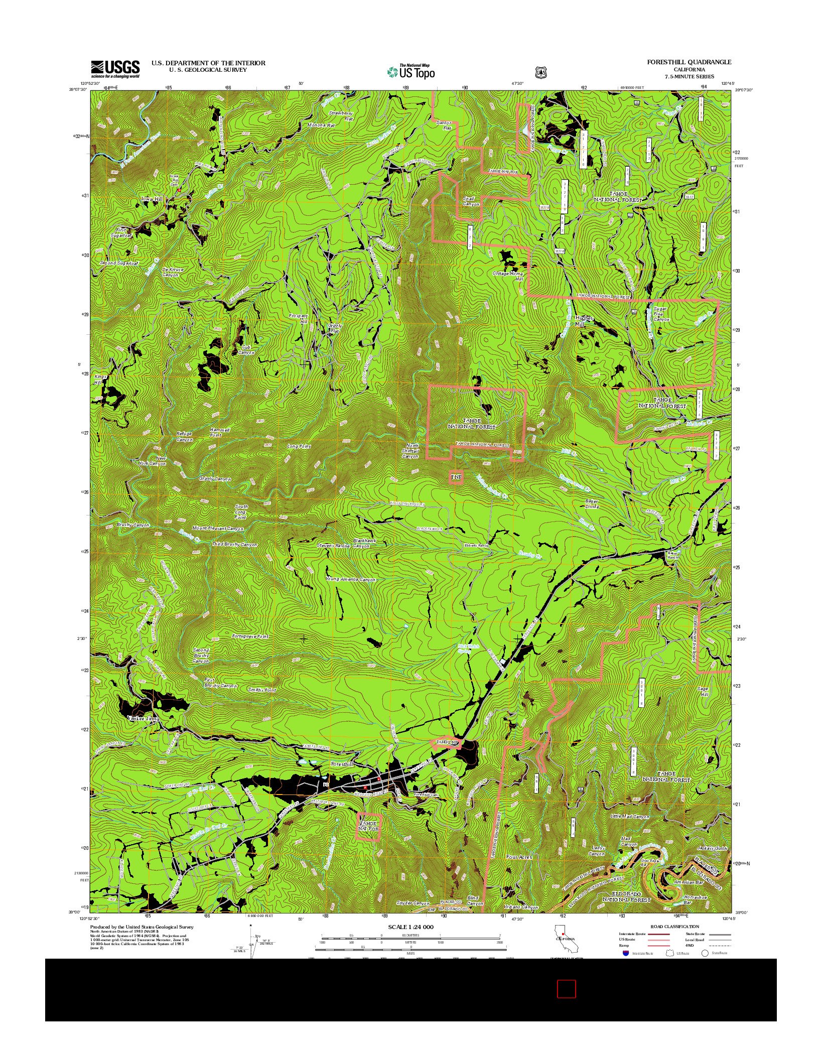 USGS US TOPO 7.5-MINUTE MAP FOR FORESTHILL, CA 2012