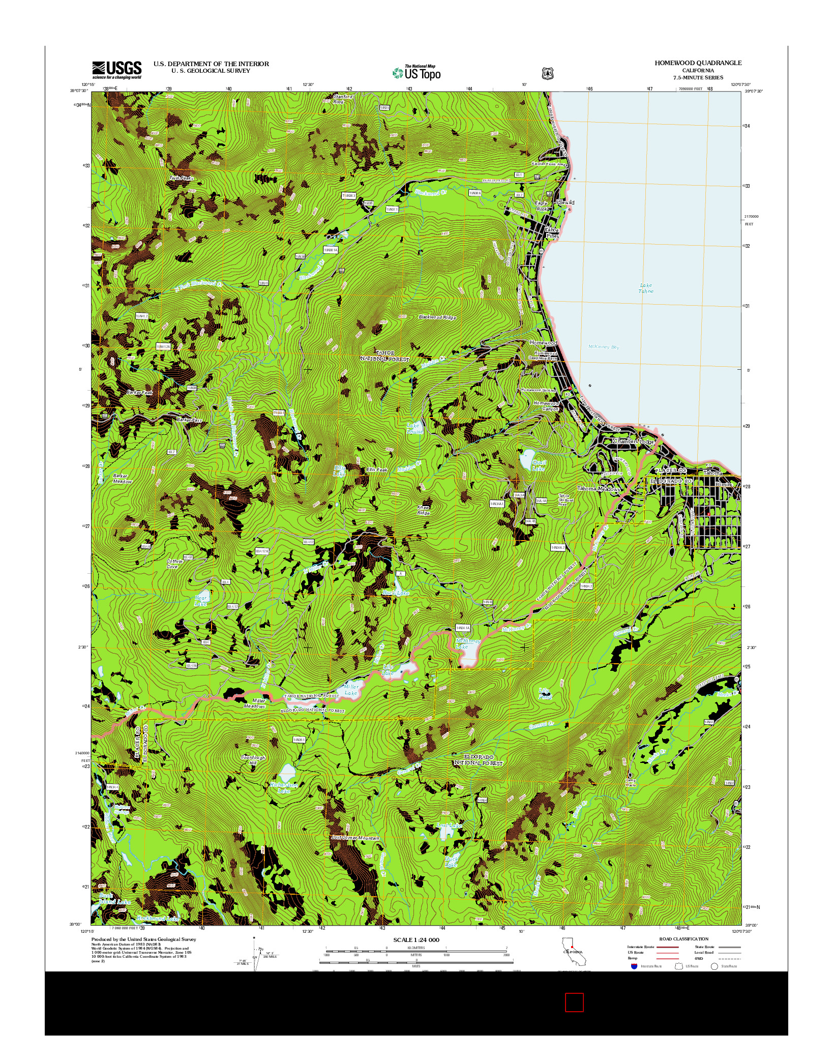 USGS US TOPO 7.5-MINUTE MAP FOR HOMEWOOD, CA 2012