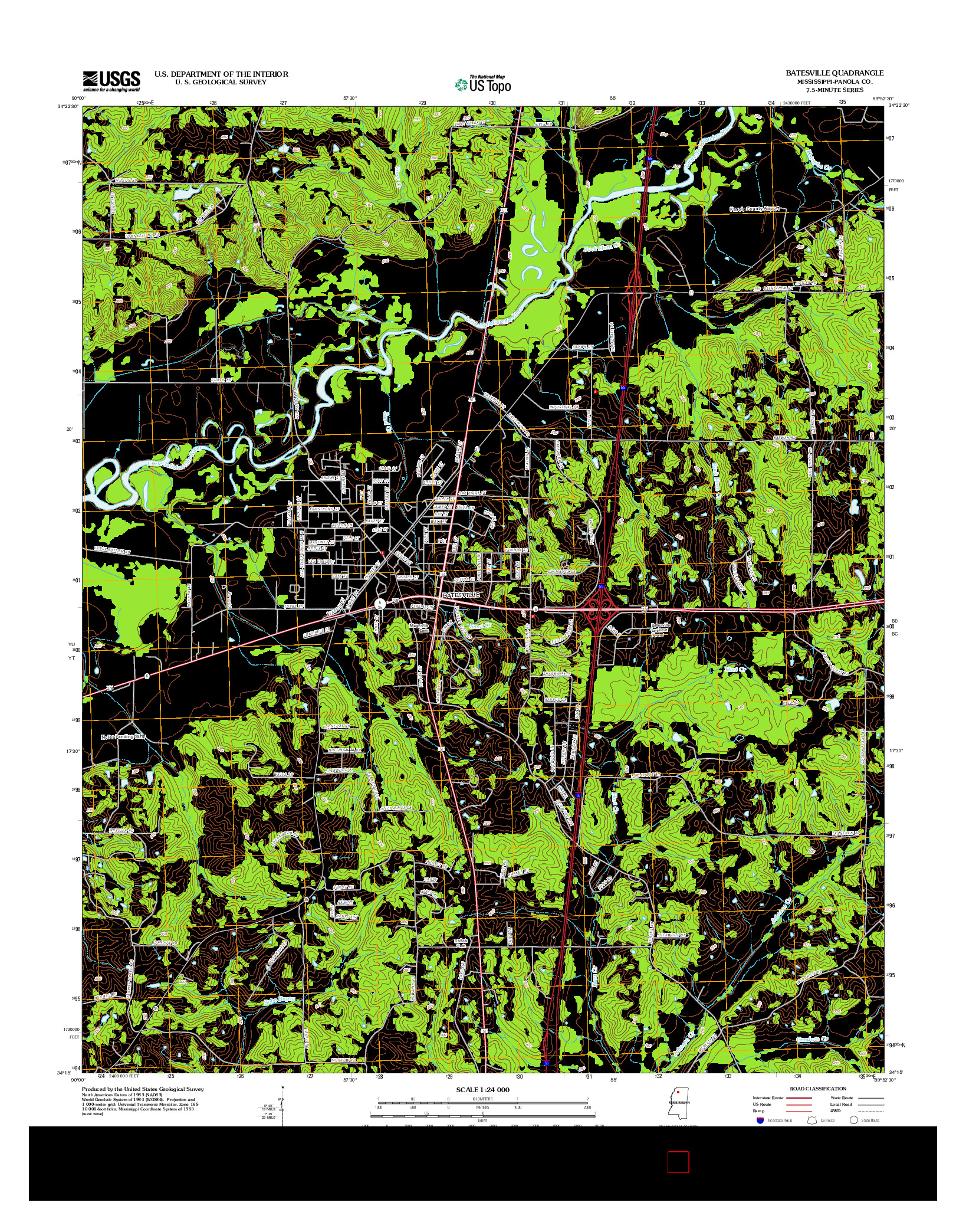 USGS US TOPO 7.5-MINUTE MAP FOR BATESVILLE, MS 2012
