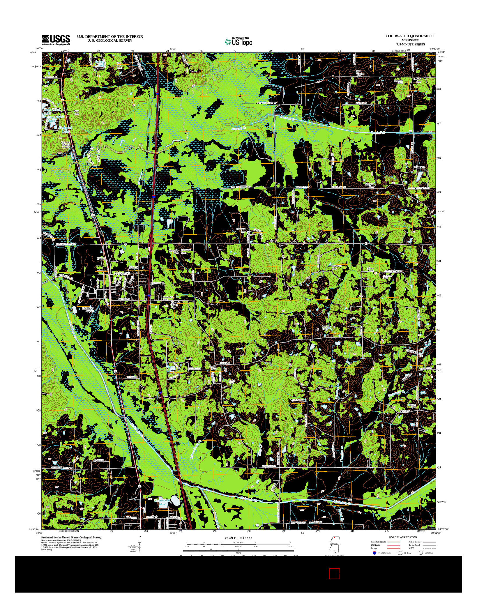 USGS US TOPO 7.5-MINUTE MAP FOR COLDWATER, MS 2012