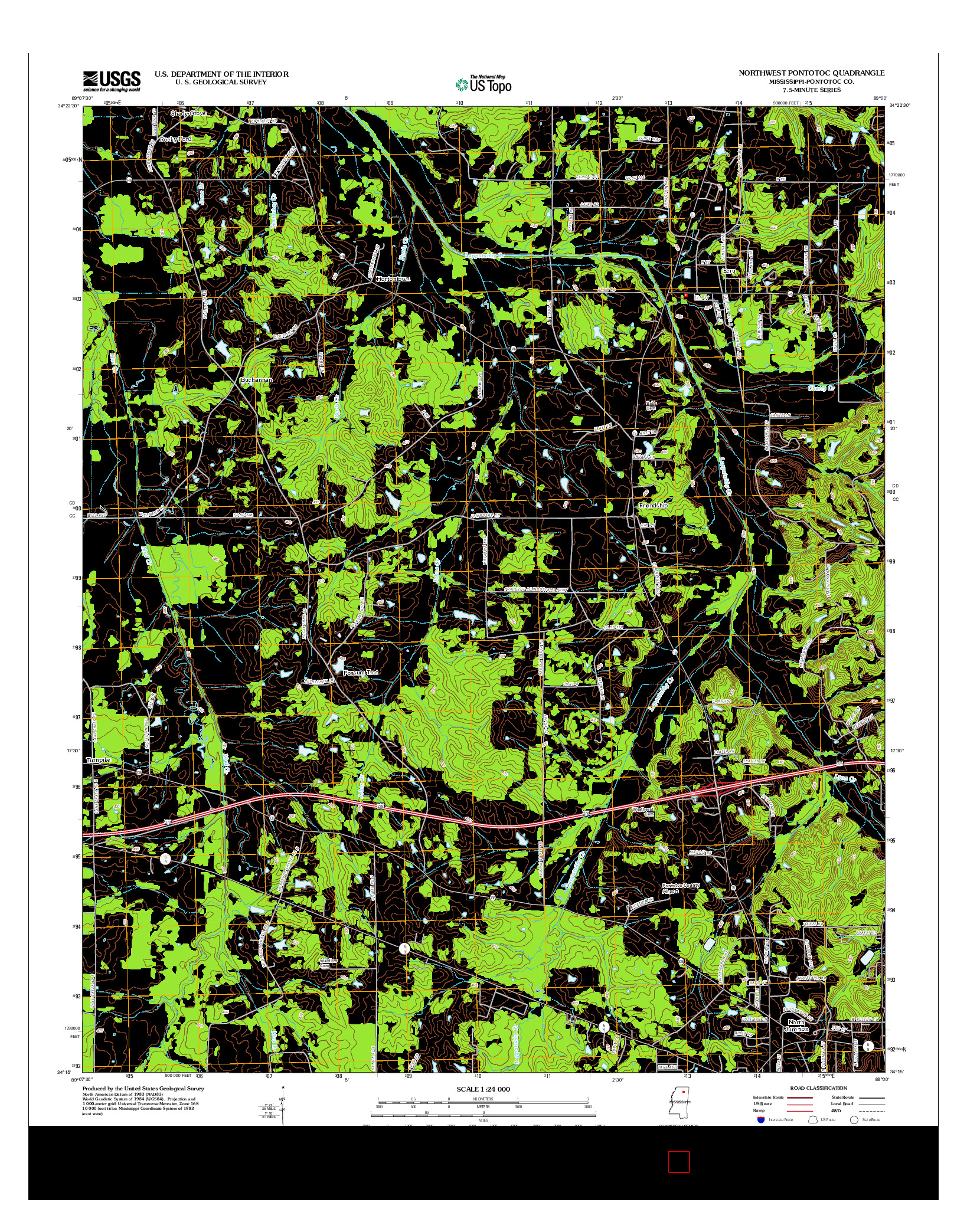 USGS US TOPO 7.5-MINUTE MAP FOR NORTHWEST PONTOTOC, MS 2012