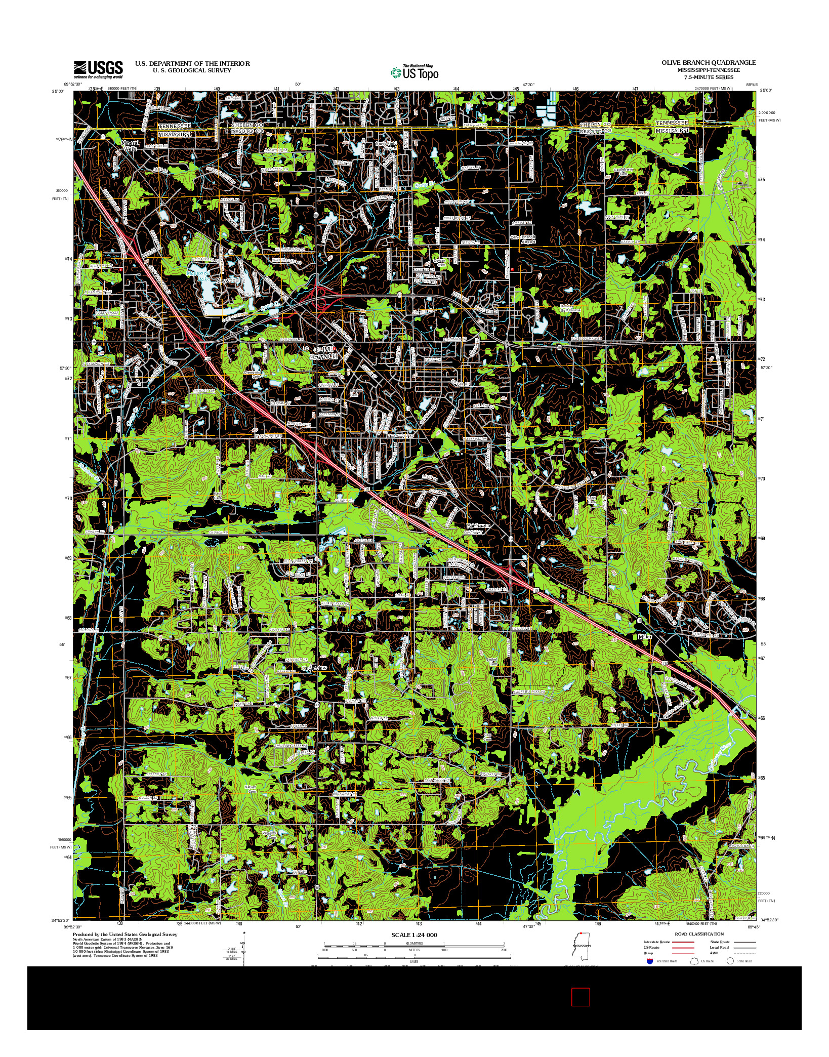 USGS US TOPO 7.5-MINUTE MAP FOR OLIVE BRANCH, MS-TN 2012