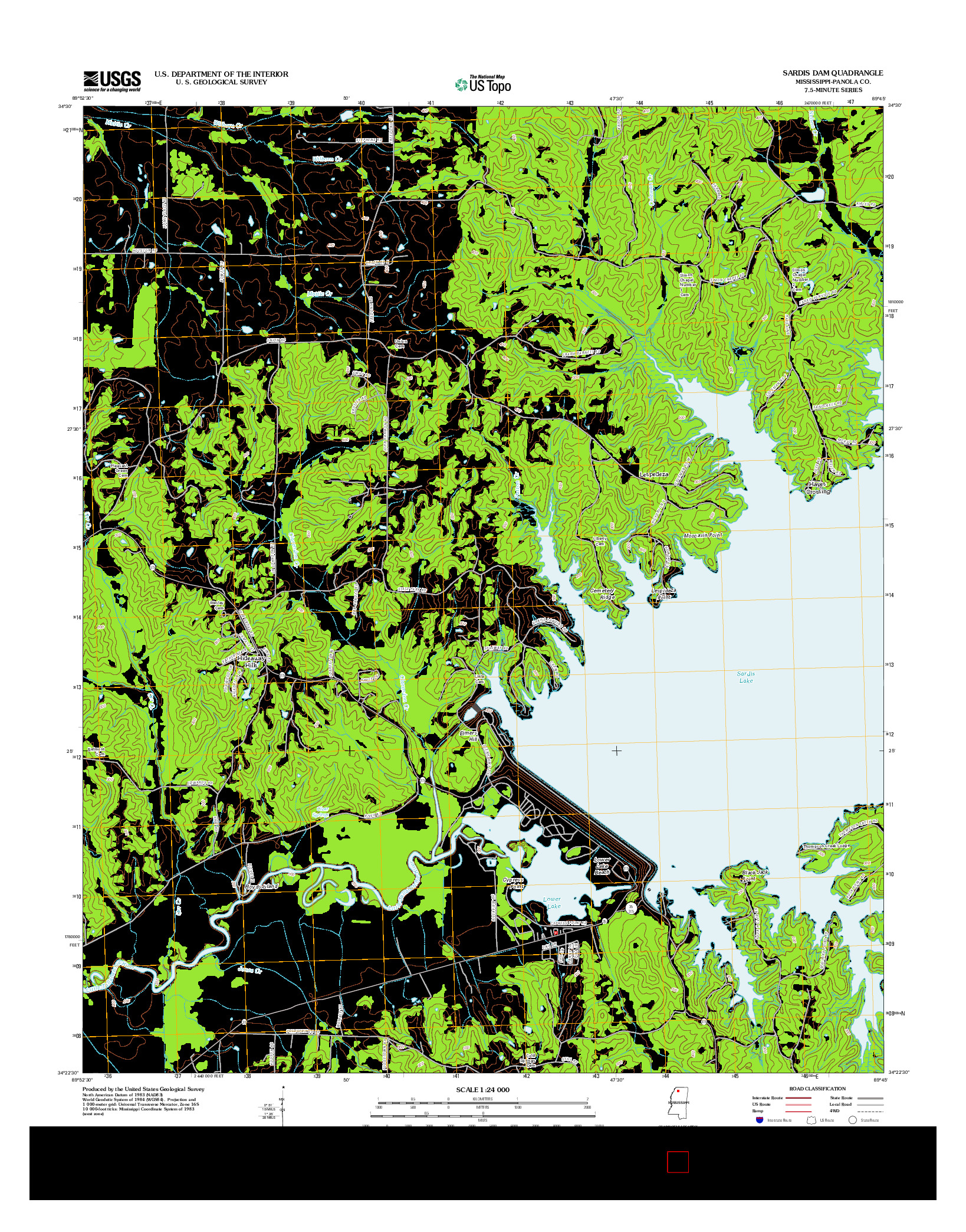 USGS US TOPO 7.5-MINUTE MAP FOR SARDIS DAM, MS 2012