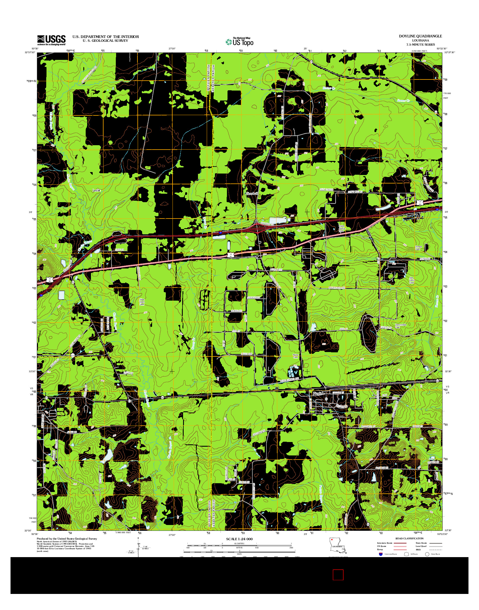 USGS US TOPO 7.5-MINUTE MAP FOR DOYLINE, LA 2012