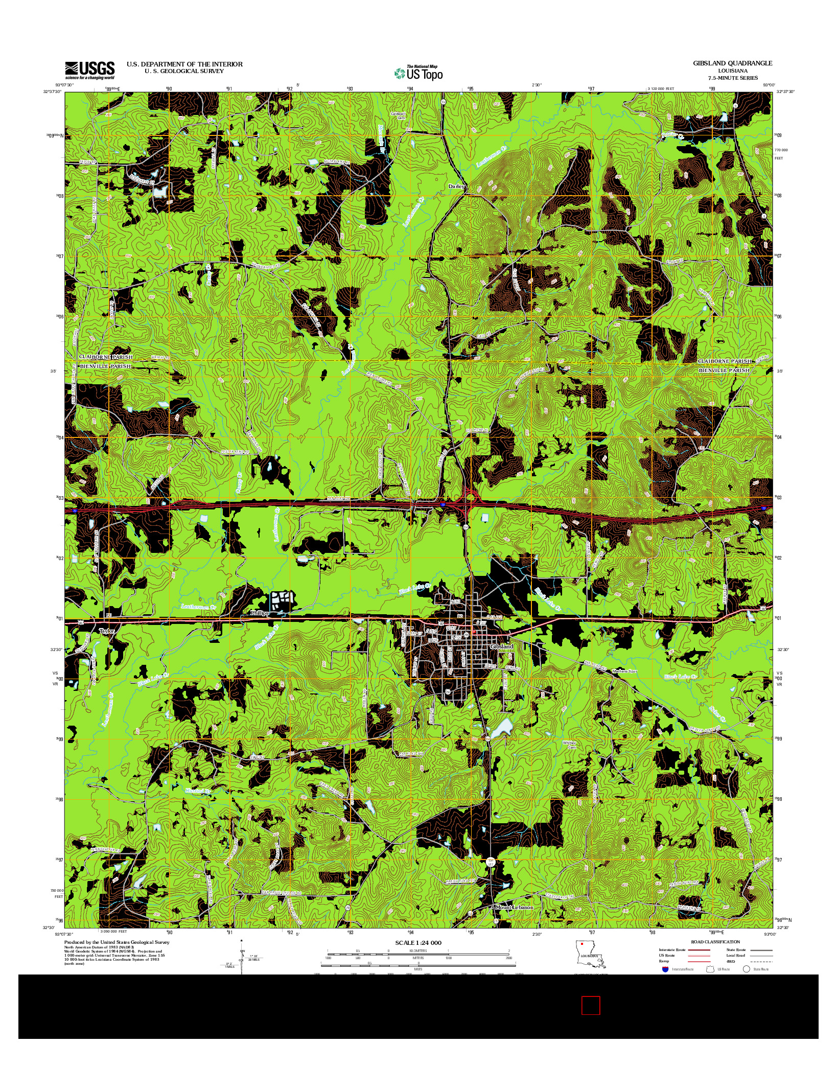 USGS US TOPO 7.5-MINUTE MAP FOR GIBSLAND, LA 2012