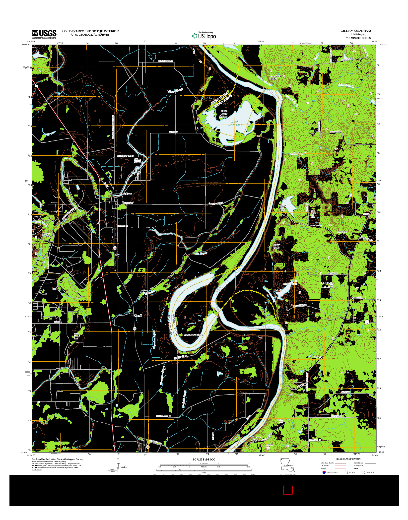 USGS US TOPO 7.5-MINUTE MAP FOR GILLIAM, LA 2012