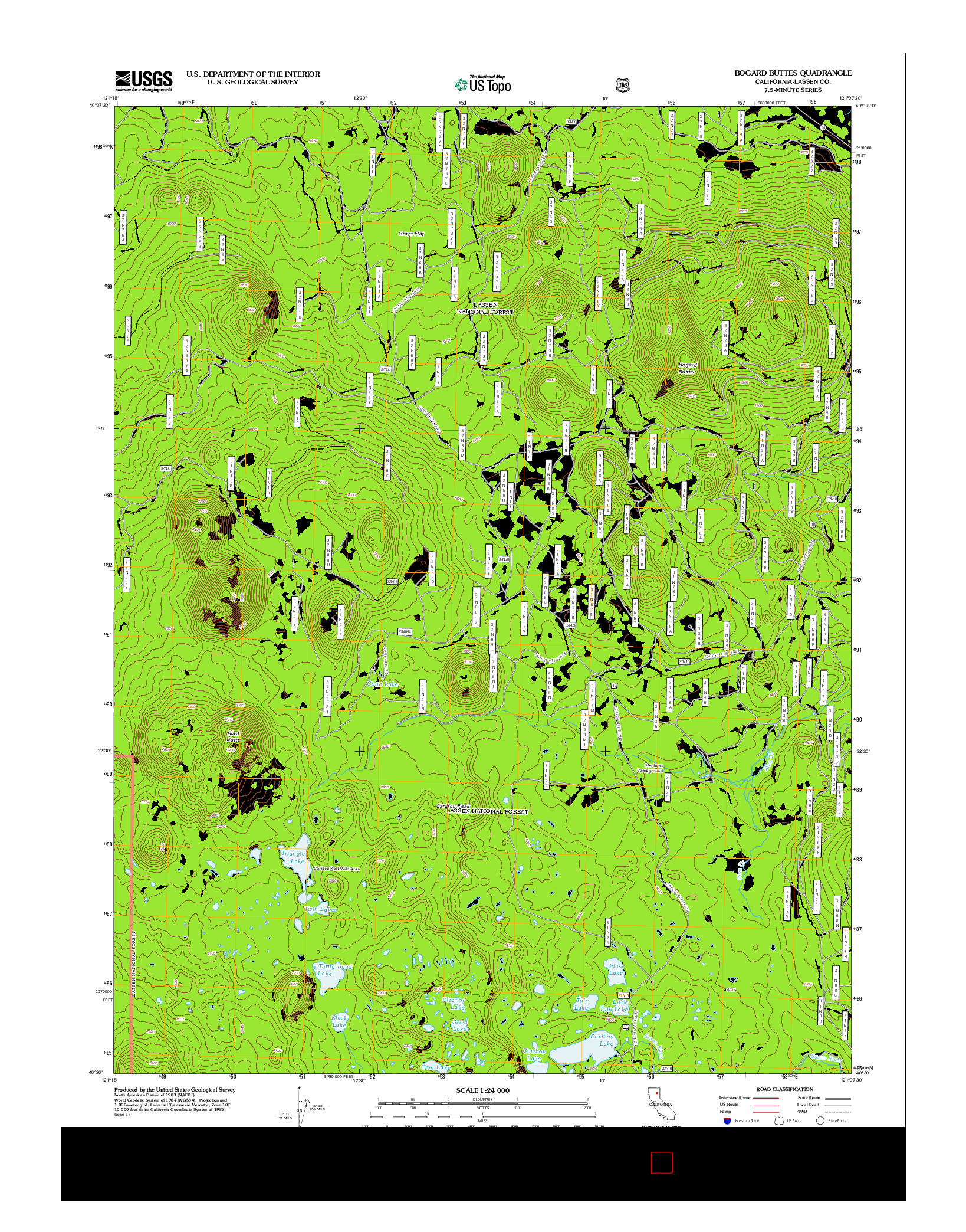 USGS US TOPO 7.5-MINUTE MAP FOR BOGARD BUTTES, CA 2012