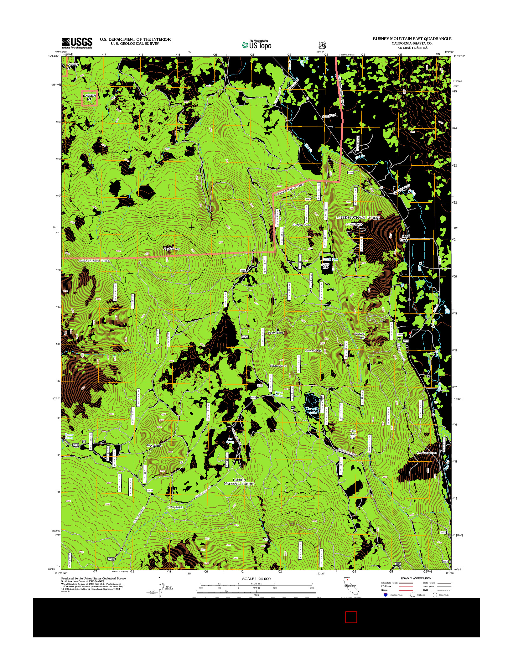 USGS US TOPO 7.5-MINUTE MAP FOR BURNEY MOUNTAIN EAST, CA 2012